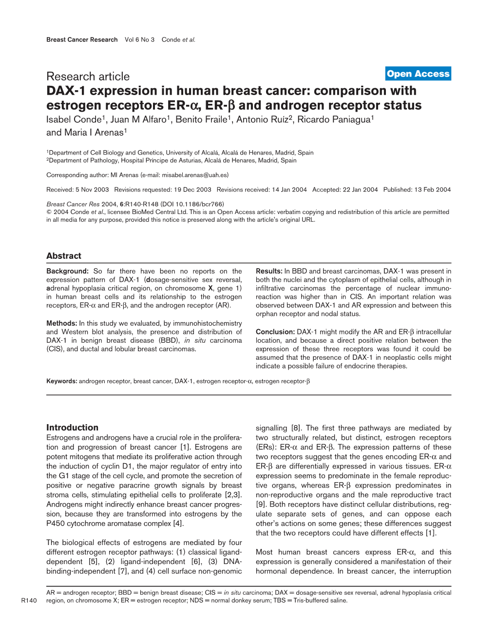 DAX-1 Expression in Human Breast Cancer: Comparison with Estrogen