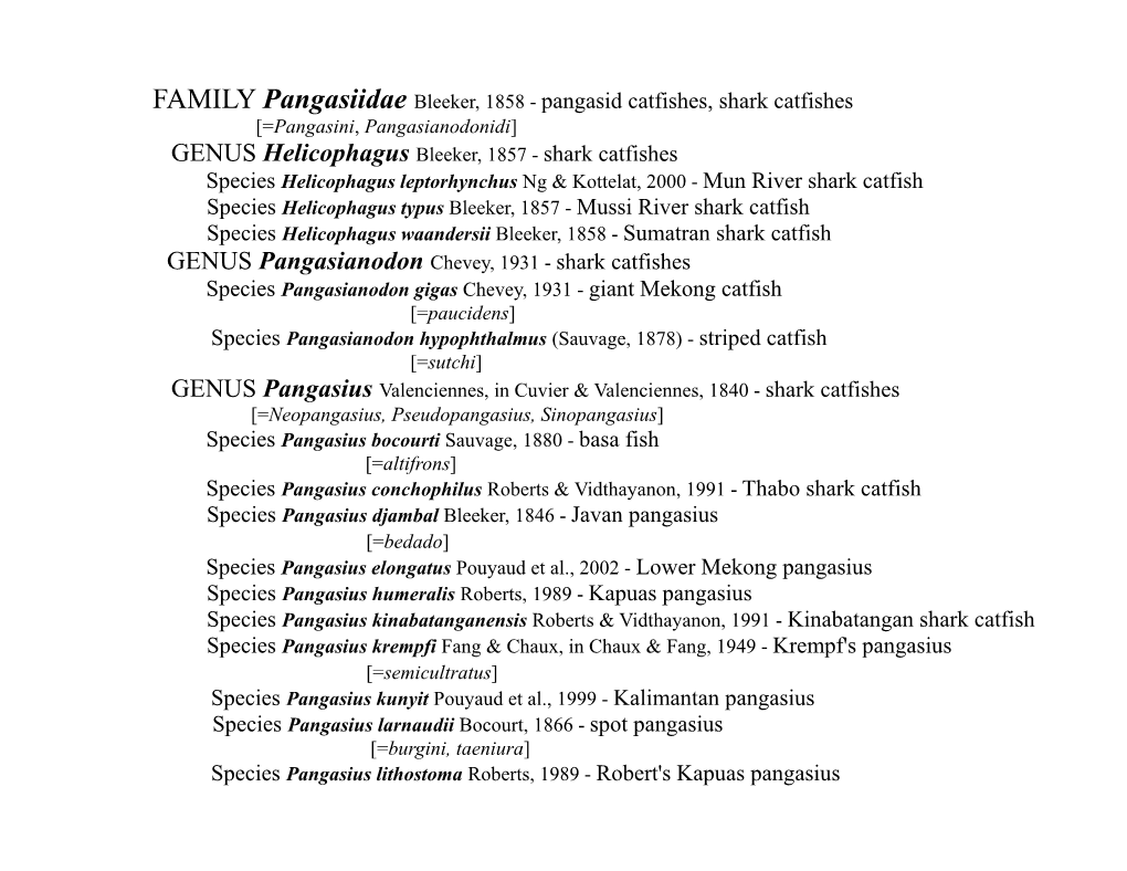 FAMILY Pangasiidae Bleeker, 1858