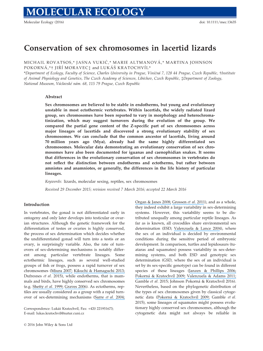 Conservation of Sex Chromosomes in Lacertid Lizards