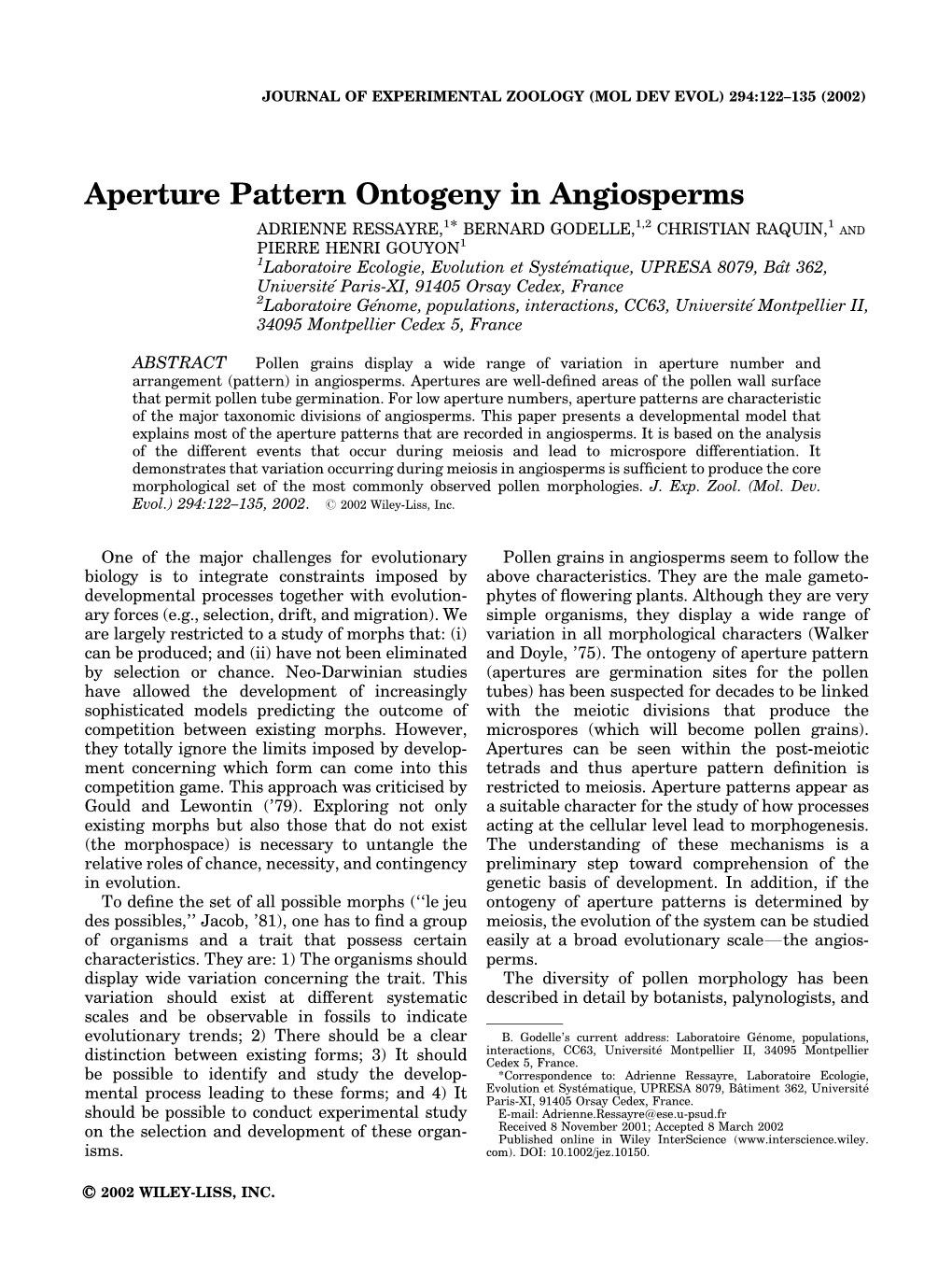 Aperture Pattern Ontogeny in Angiosperms