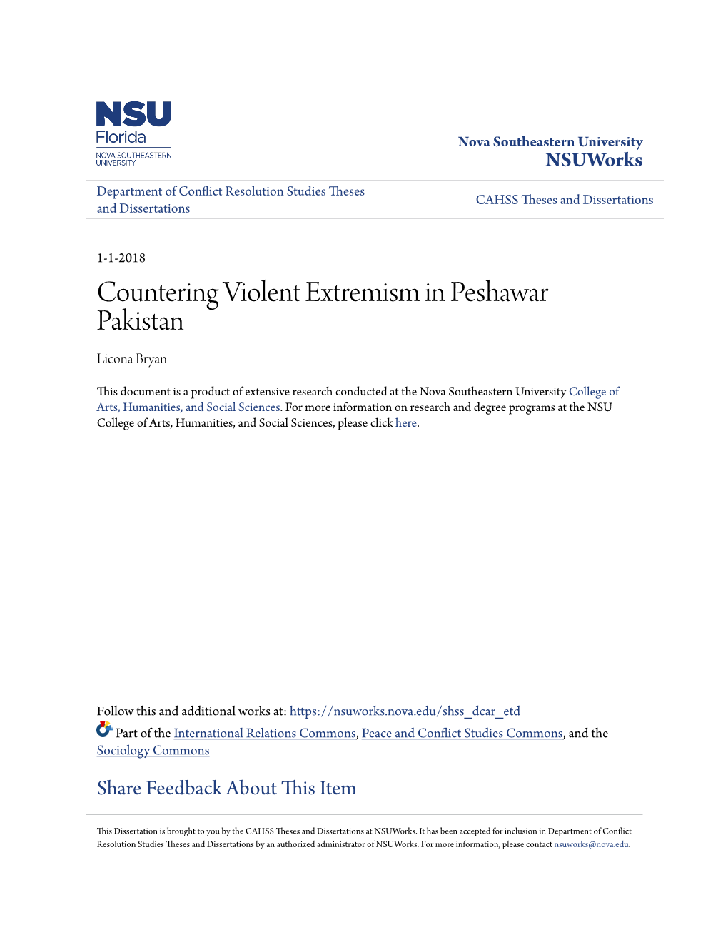 Countering Violent Extremism in Peshawar Pakistan Licona Bryan