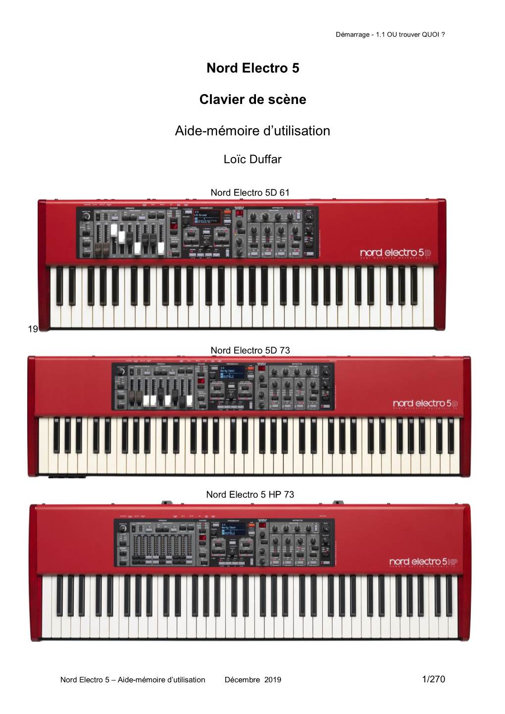 Nord Electro 5 Clavier De Scène Aide-Mémoire D'utilisation