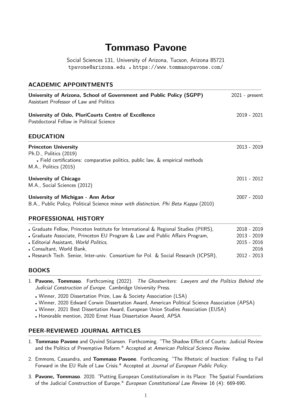 Tommaso Pavone's CV