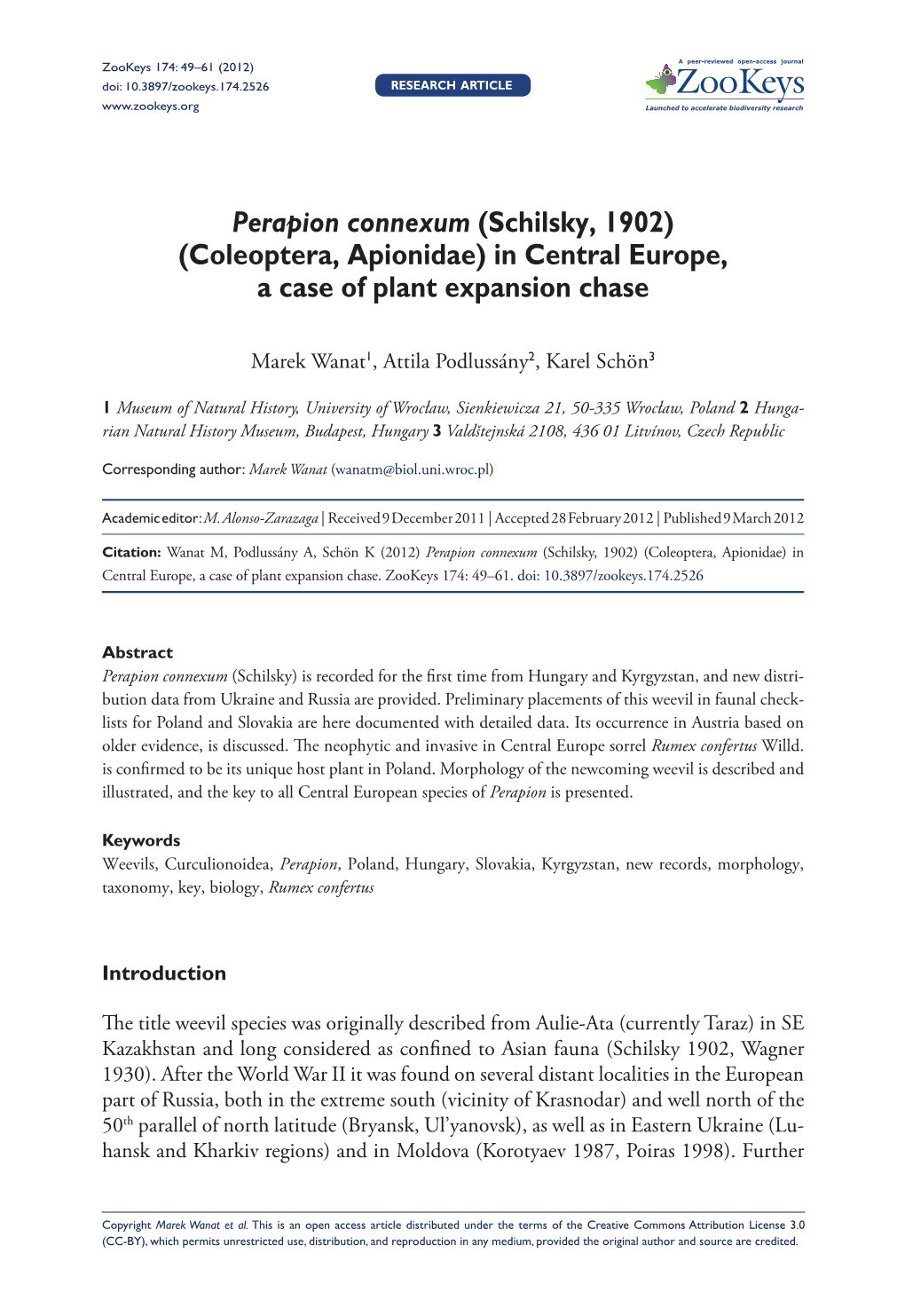 Perapion Connexum (Schilsky, 1902) (Coleoptera, Apionidae) in Central Europe, a Case of Plant Expansion Chase