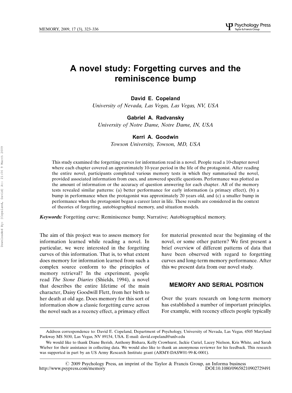 A Novel Study: Forgetting Curves and the Reminiscence Bump