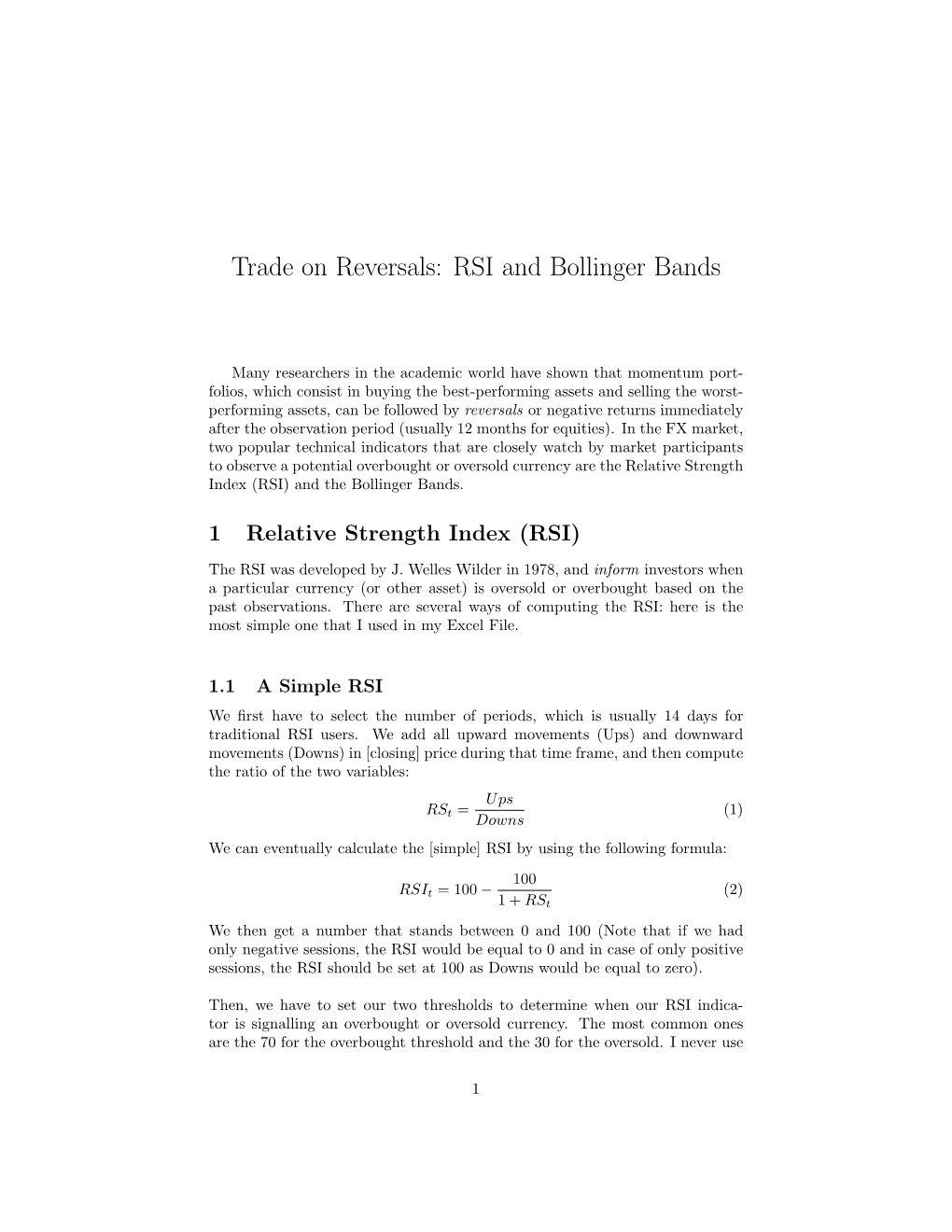 Trade on Reversals: RSI and Bollinger Bands