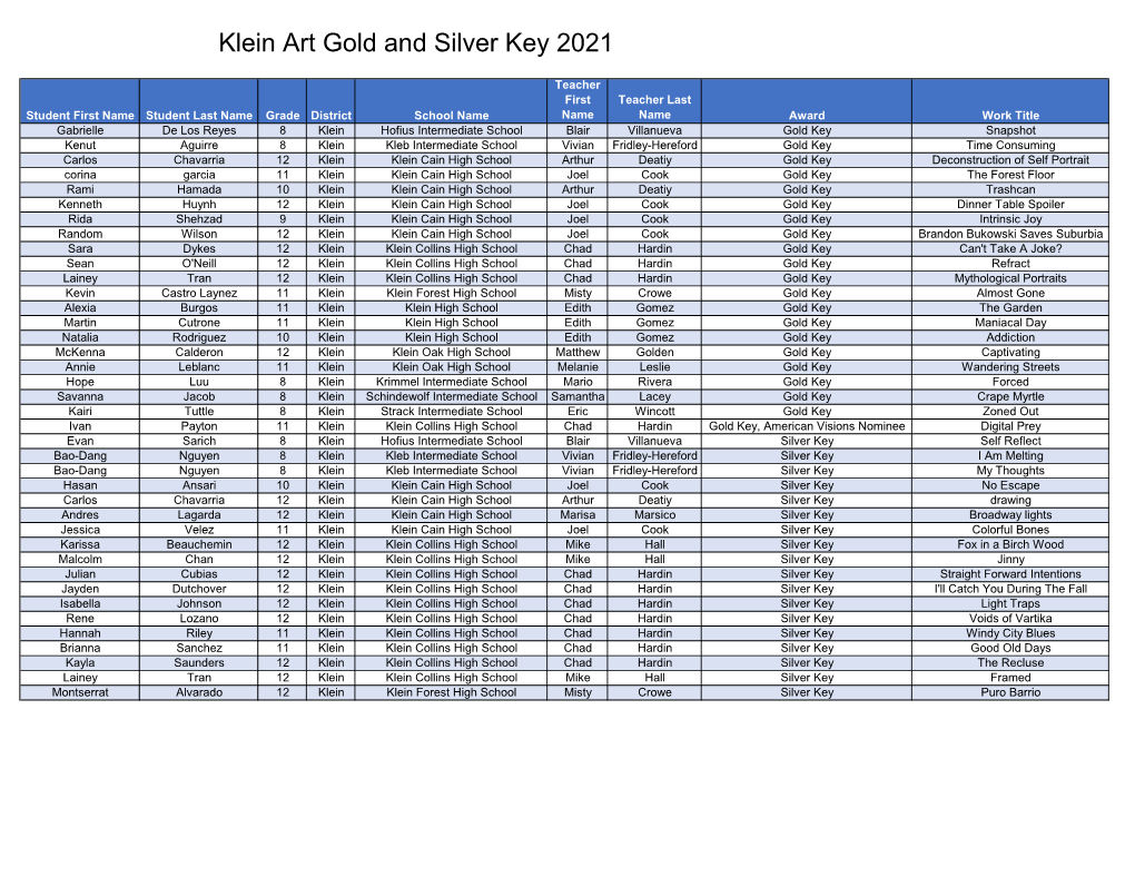 Klein Art Gold and Silver Key 2021