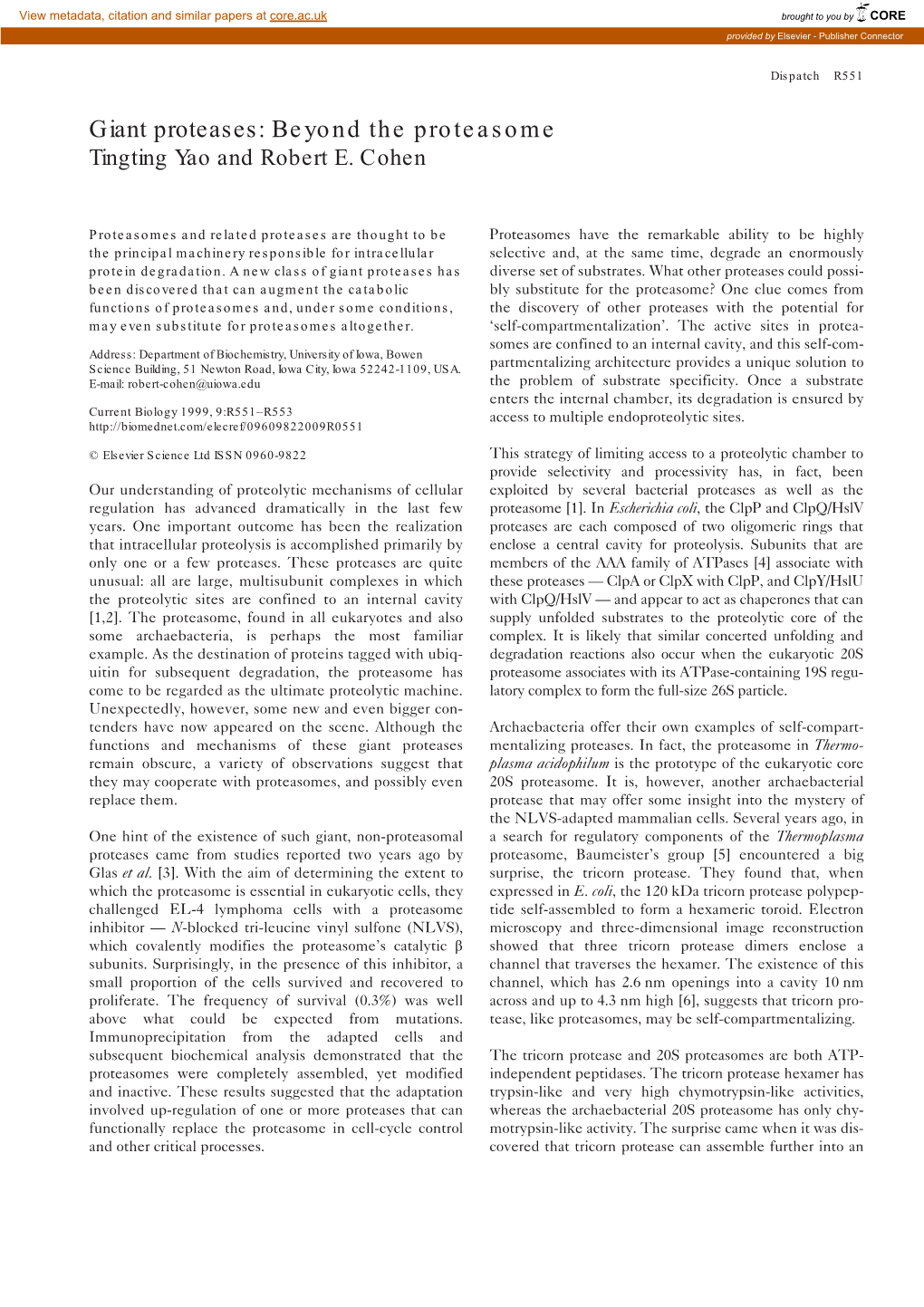 Giant Proteases: Beyond the Proteasome Tingting Yao and Robert E