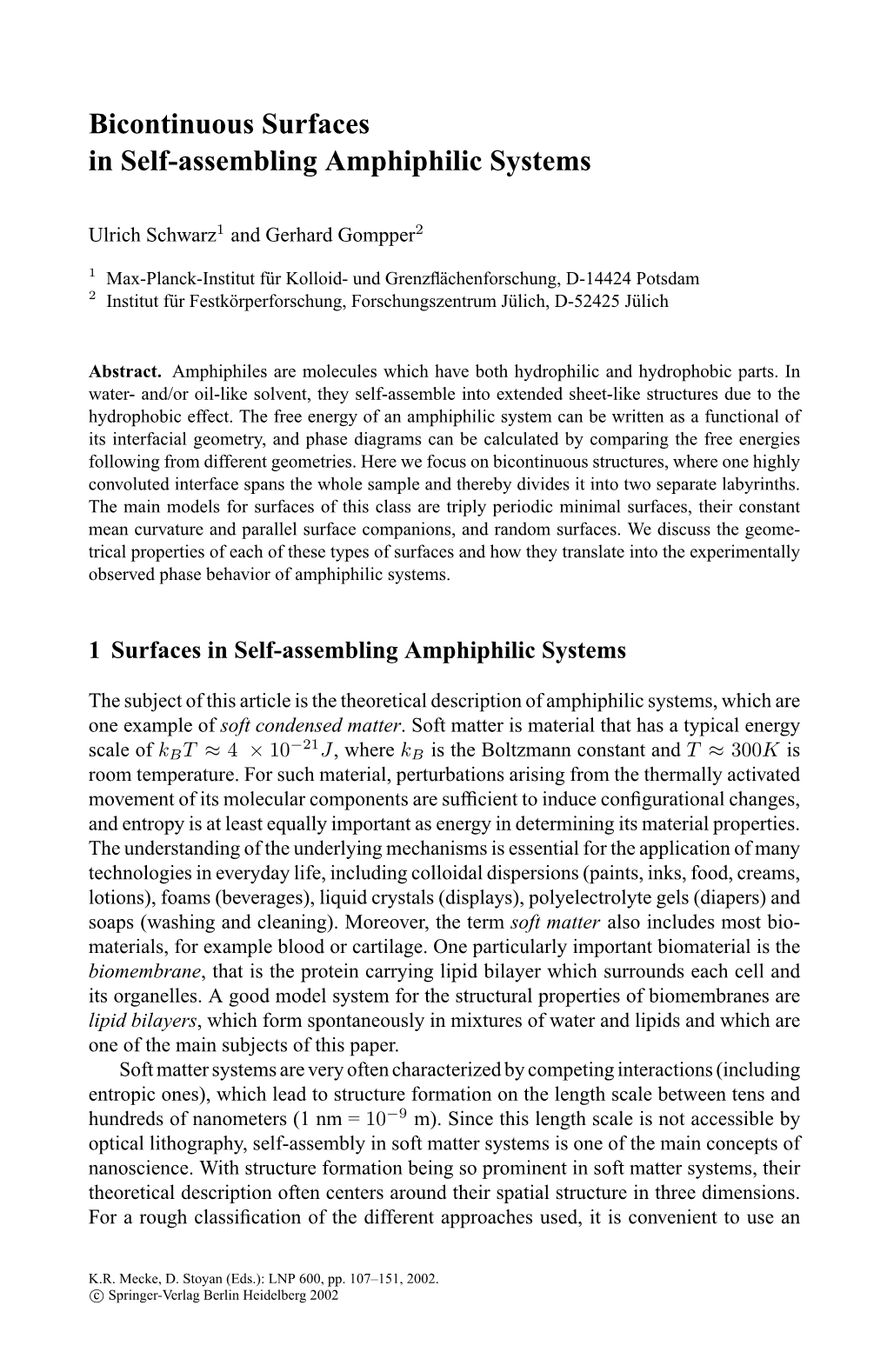 Bicontinuous Surfaces in Self-Assembling Amphiphilic Systems