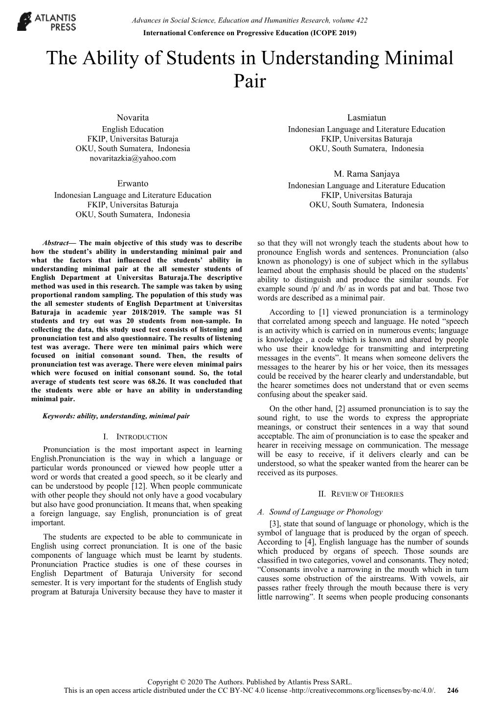 The Ability of Students in Understanding Minimal Pair