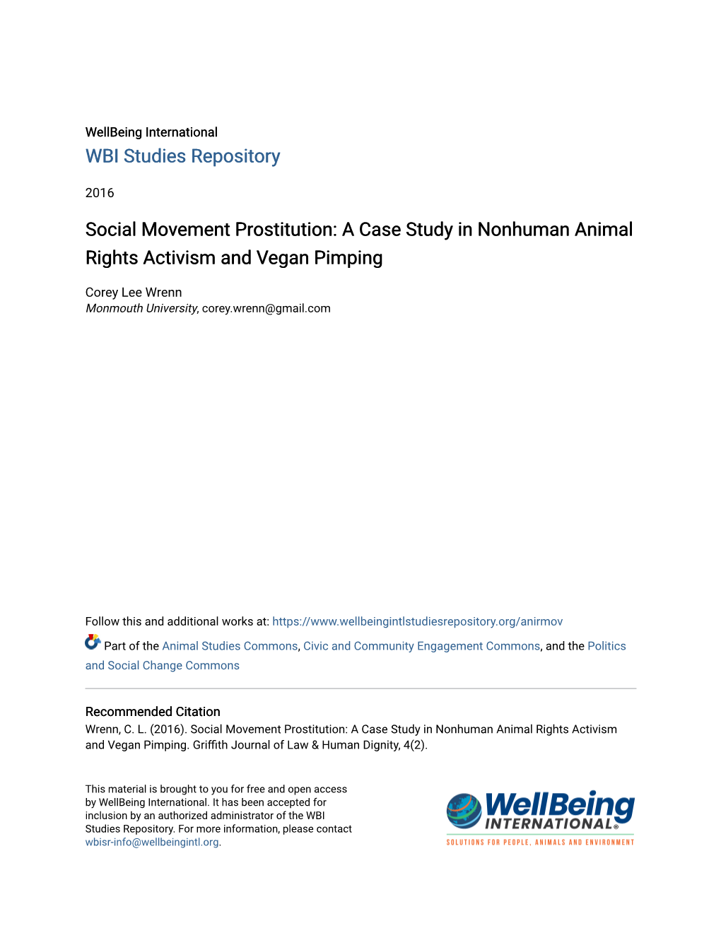 Social Movement Prostitution: a Case Study in Nonhuman Animal Rights Activism and Vegan Pimping