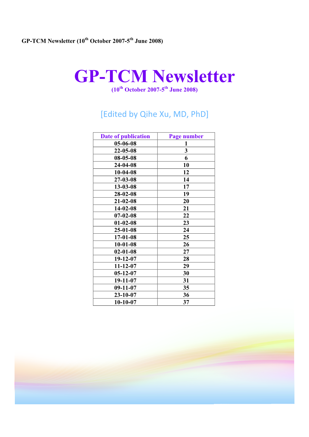 GP-TCM Newsletters October 2007