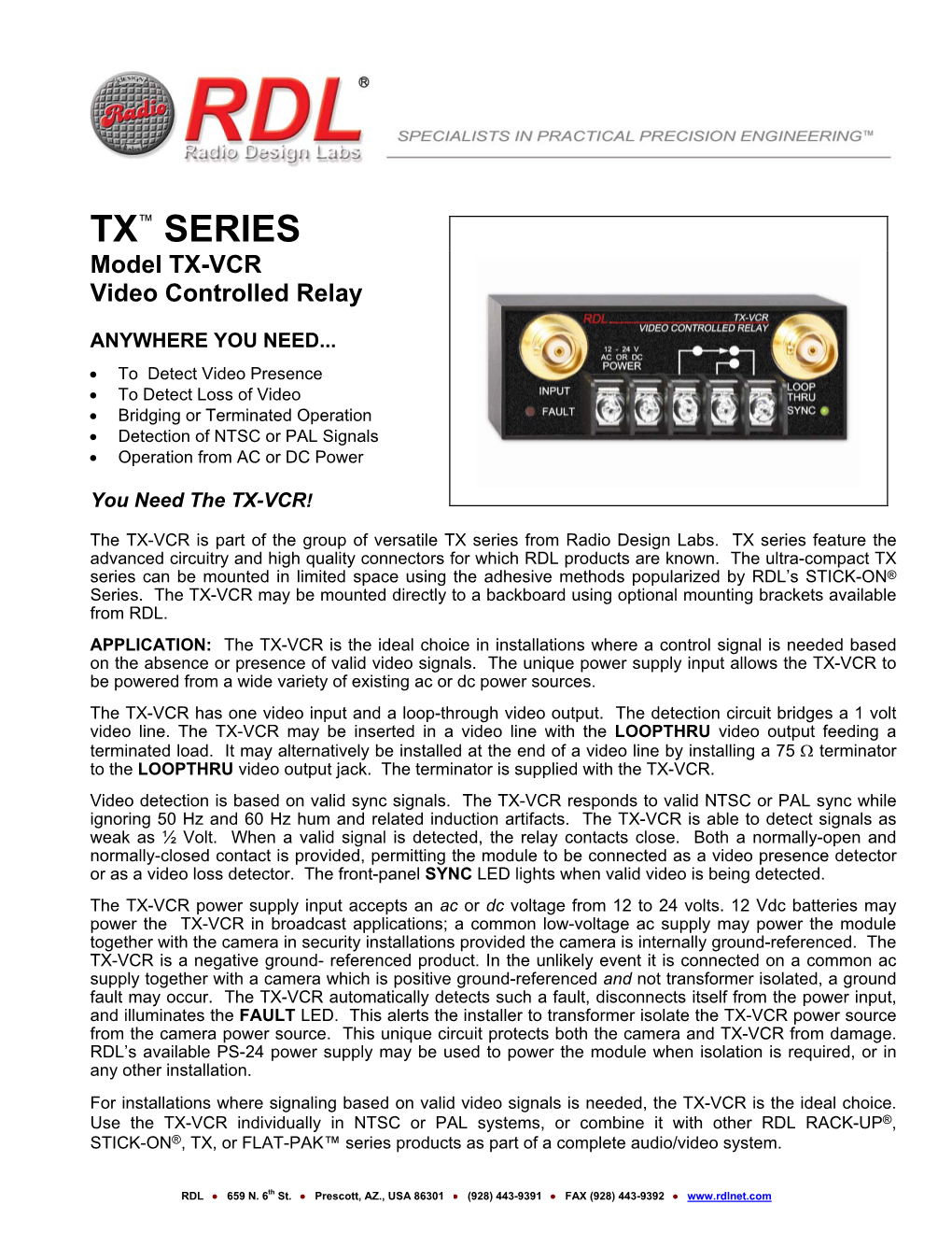 RDL TX-VCR Video Controlled Relay