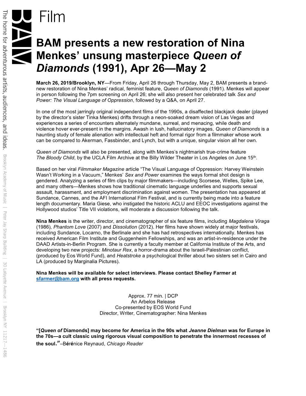 BAM Presents a New Restoration of Nina Menkes' Unsung Masterpiece