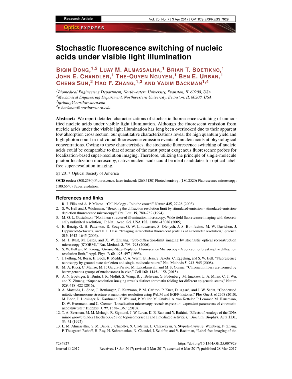 Stochastic Fluorescence Switching of Nucleic Acids Under Visible Light Illumination