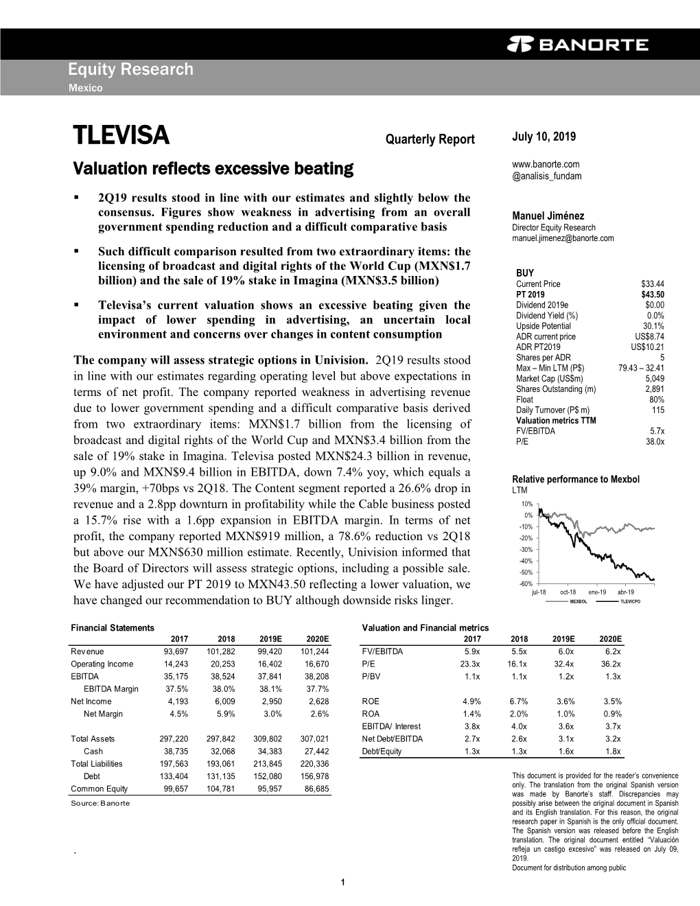 TLEVISA Quarterly Report