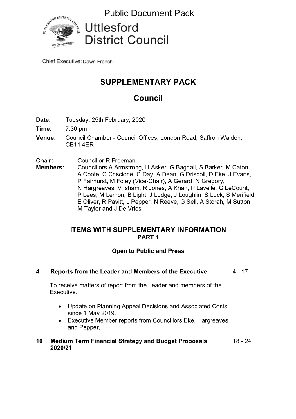 Supplementary Pack Agenda Supplement for Council, 25/02/2020