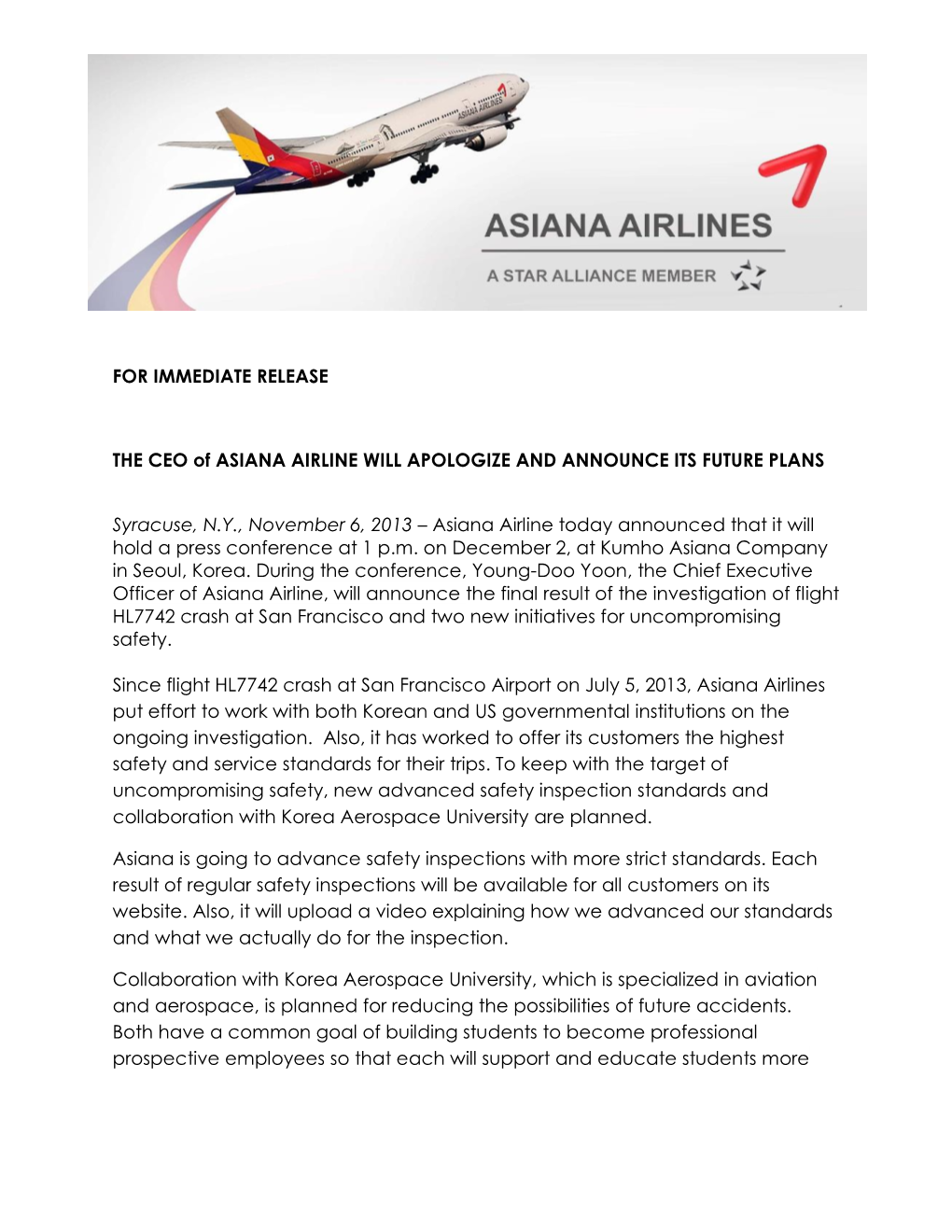 Asiana Airlines Press Conference Media