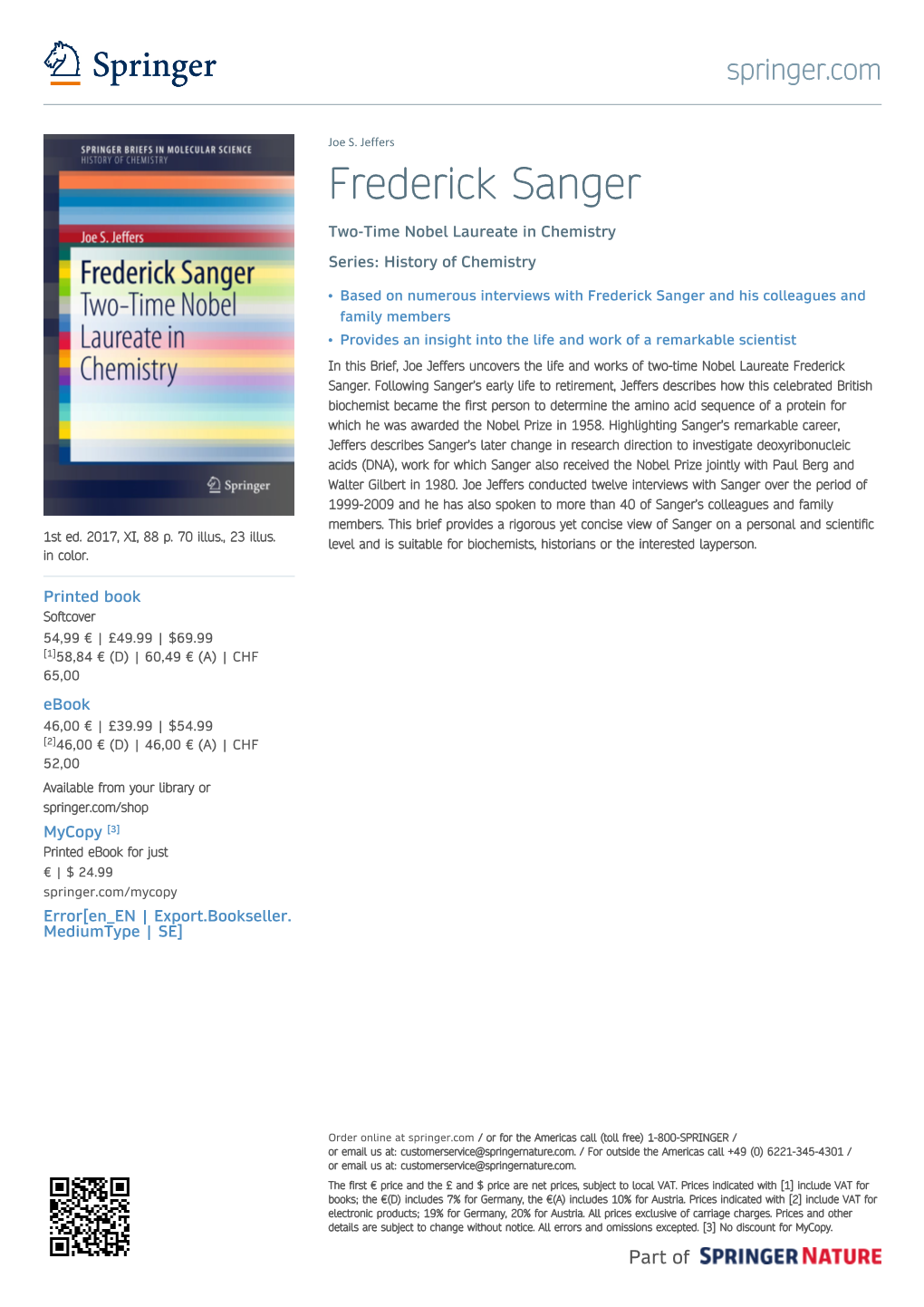 Frederick Sanger Two-Time Nobel Laureate in Chemistry Series: History of Chemistry