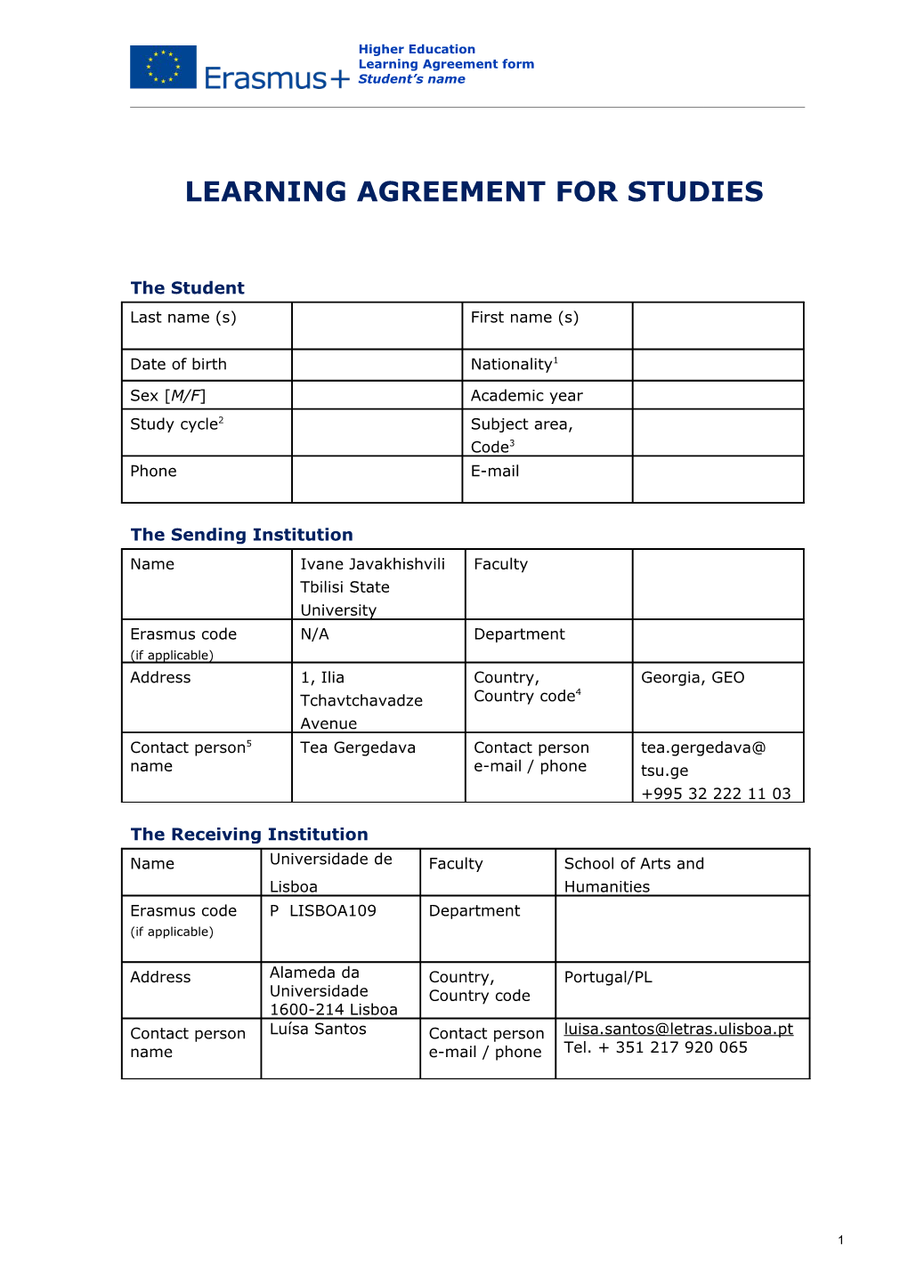 Learning Agreement for Studies s6