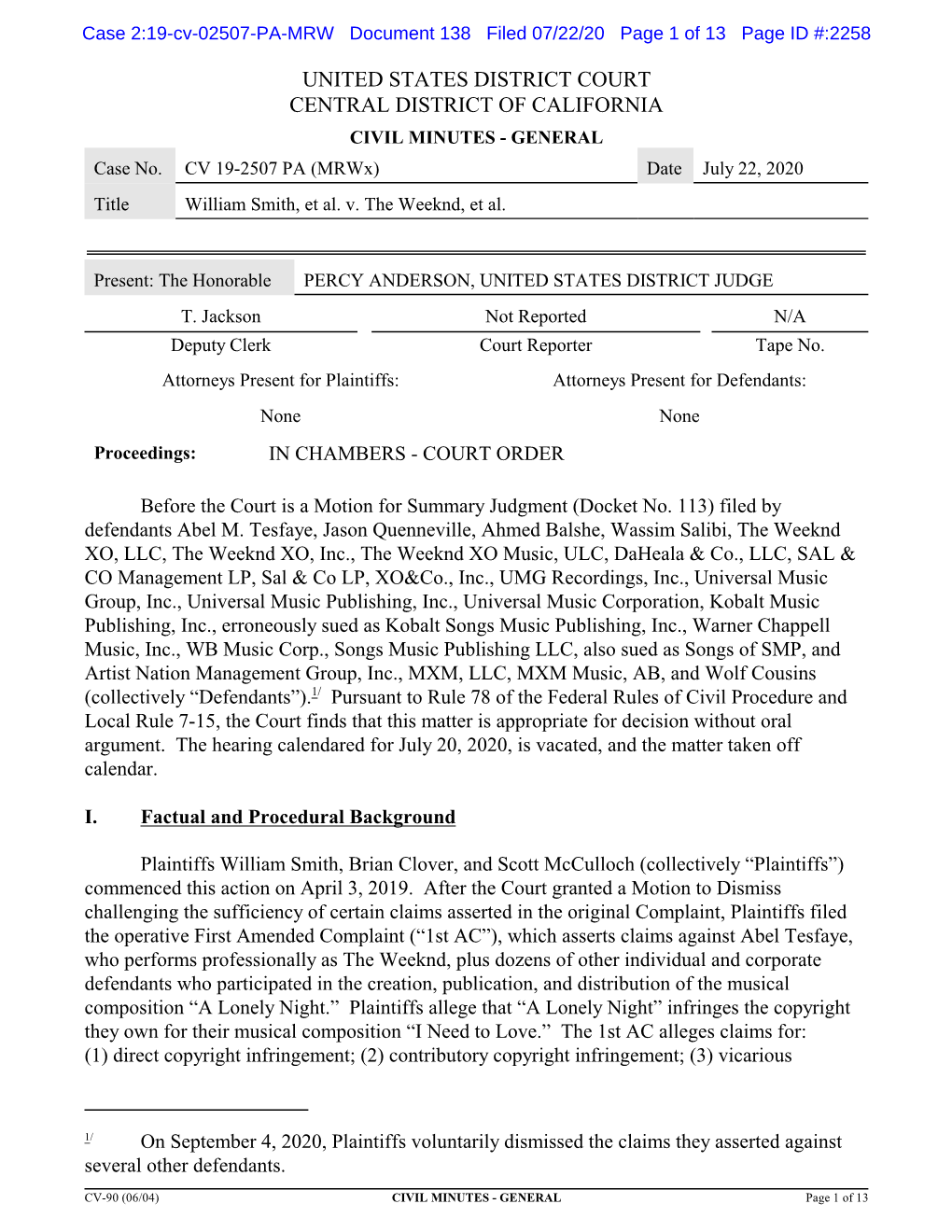 UNITED STATES DISTRICT COURT CENTRAL DISTRICT of CALIFORNIA CIVIL MINUTES - GENERAL Case No
