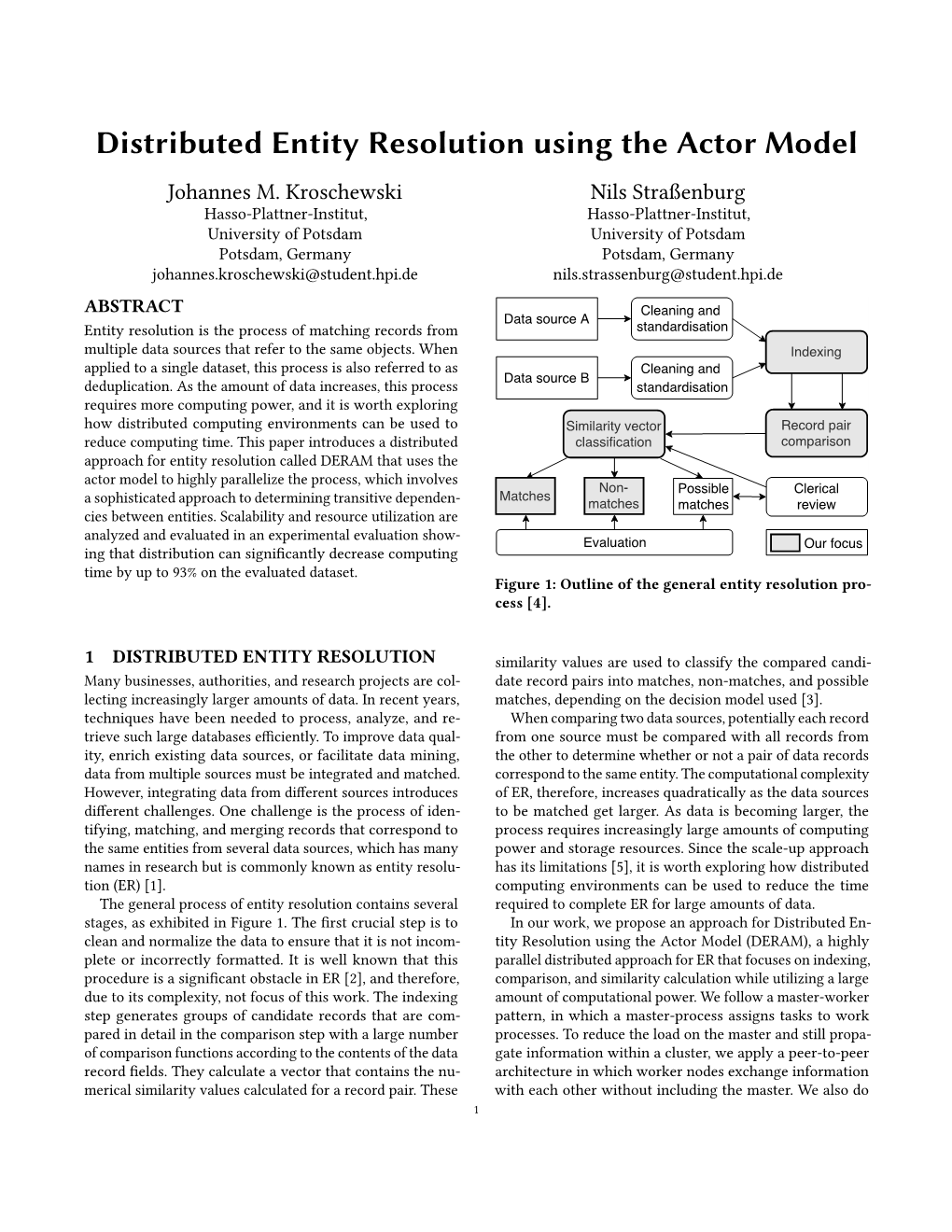 Distributed Entity Resolution Using the Actor Model Johannes M