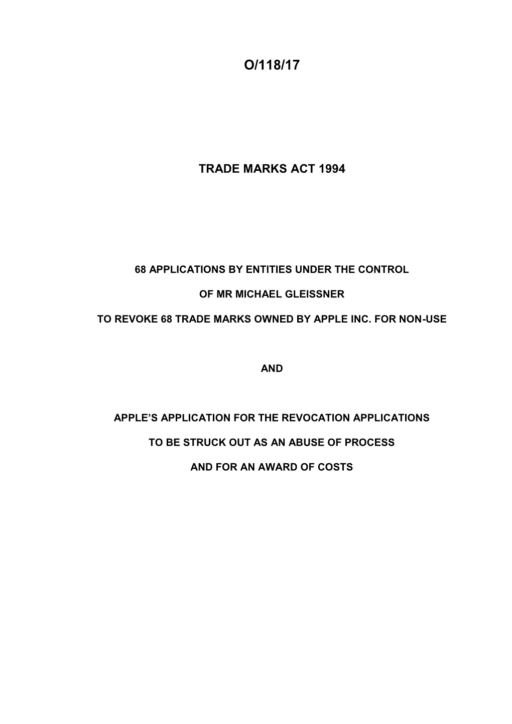 Trade Marks Inter Partes Decision O/118/17