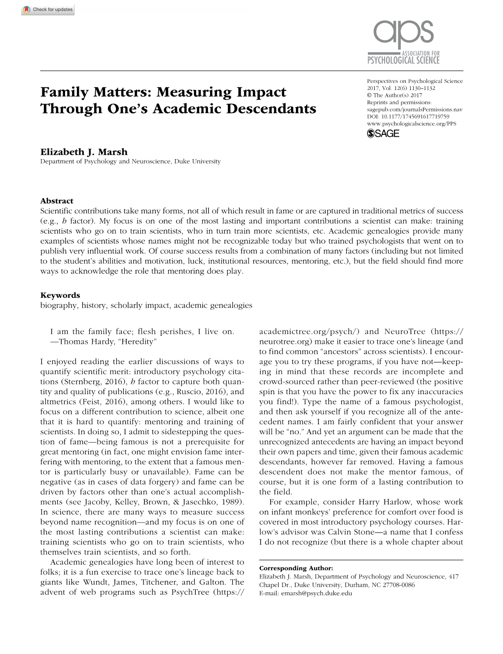 Measuring Impact Through One's Academic Descendants