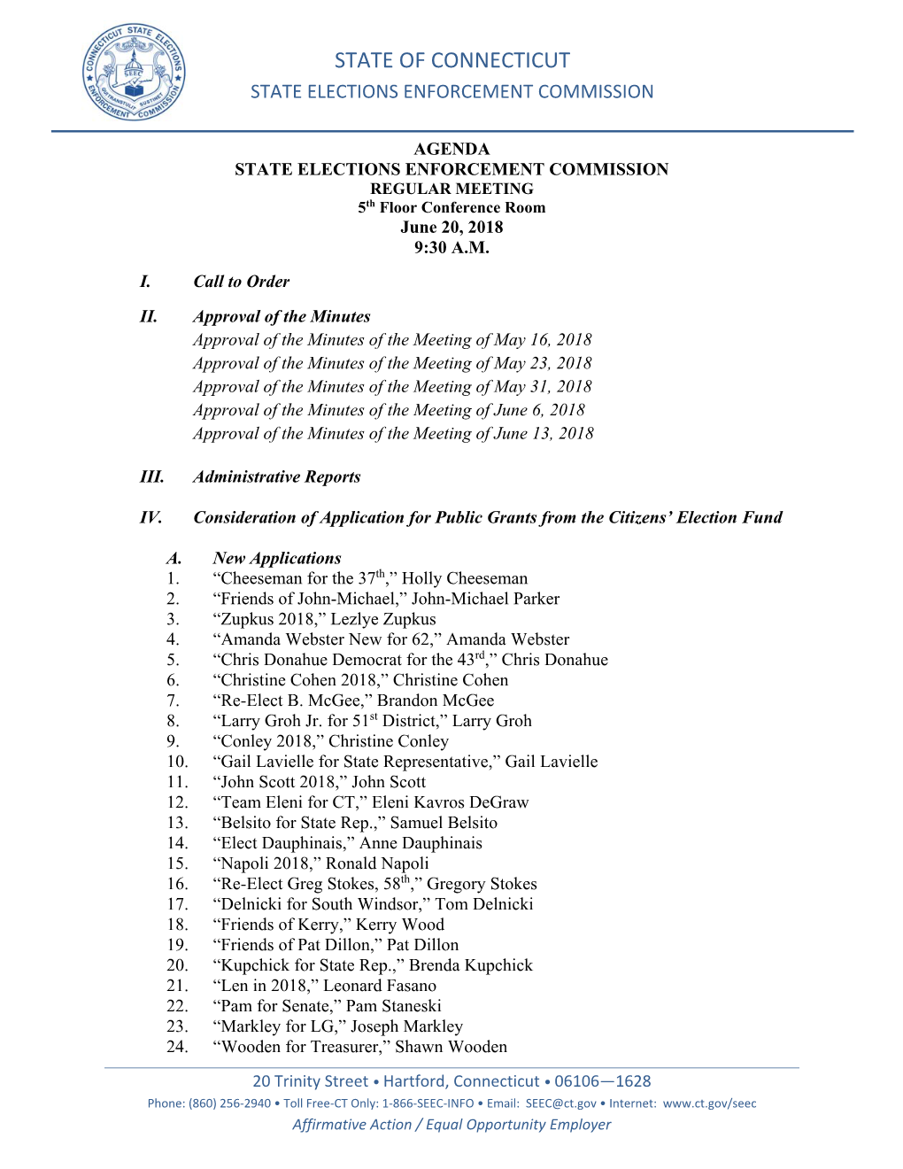 State of Connecticut State Elections Enforcement Commission