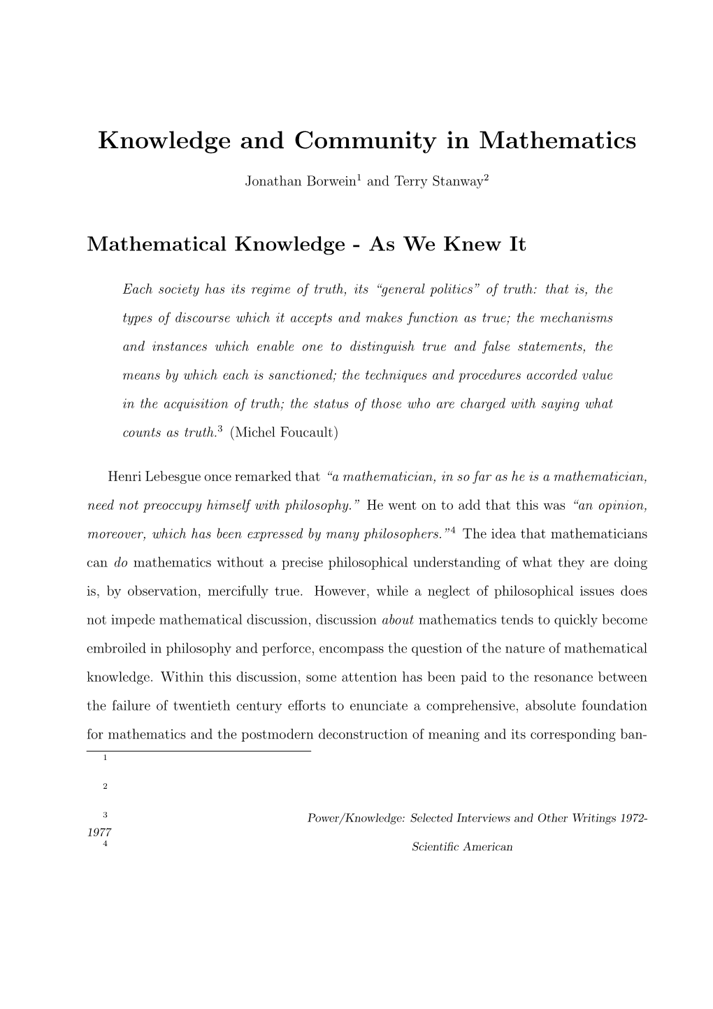 Knowledge and Community in Mathematics