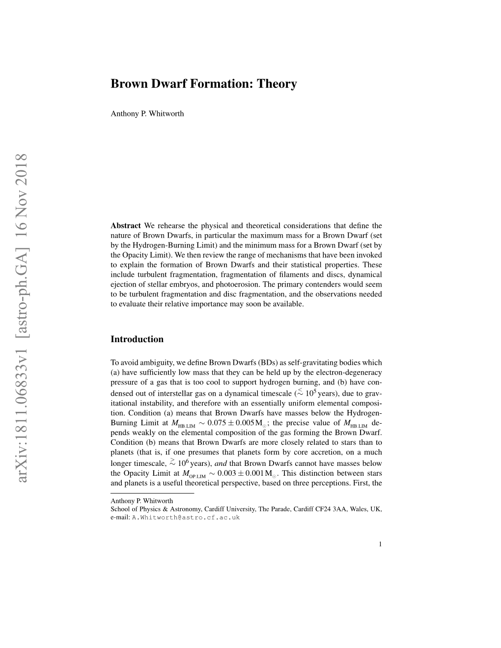 Brown Dwarf Formation: Theory