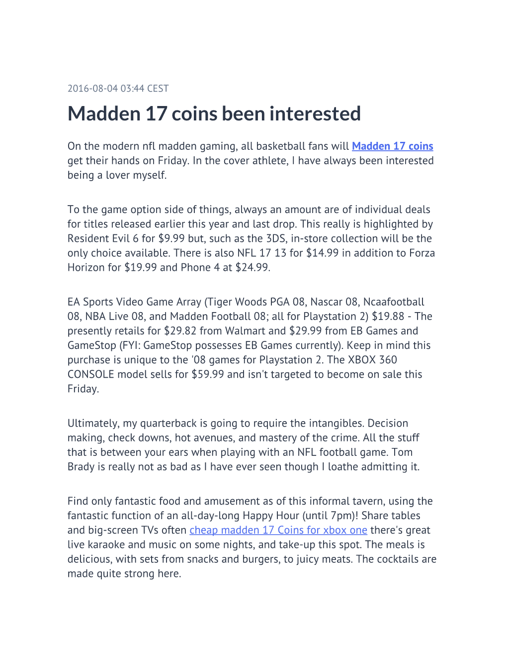 Madden 17 Coins Been Interested