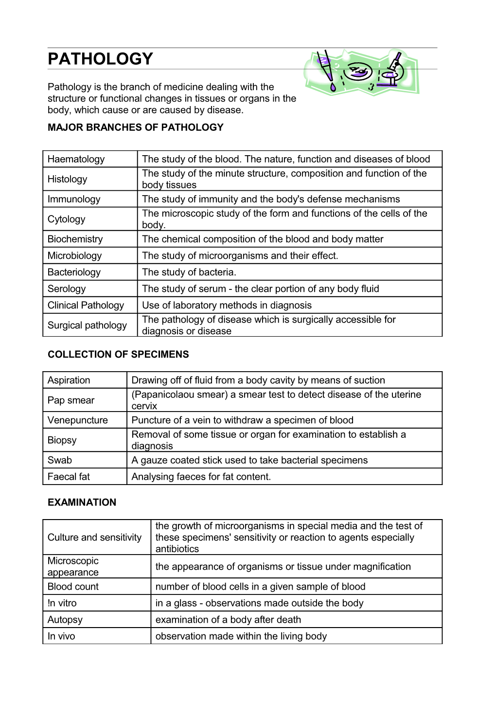 Major Branches of Pathology