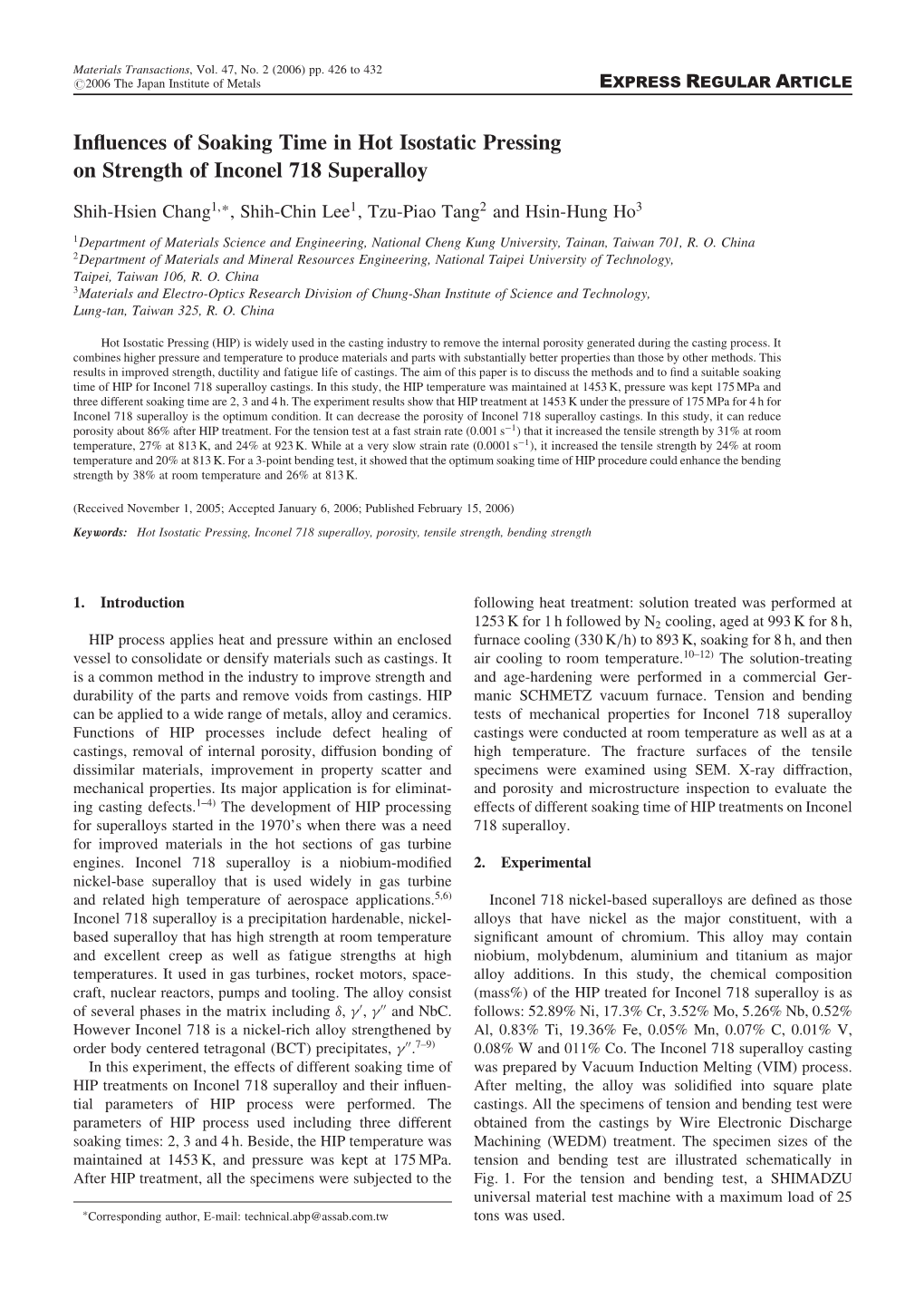 Influences of Soaking Time in Hot Isostatic Pressing on Strength Of