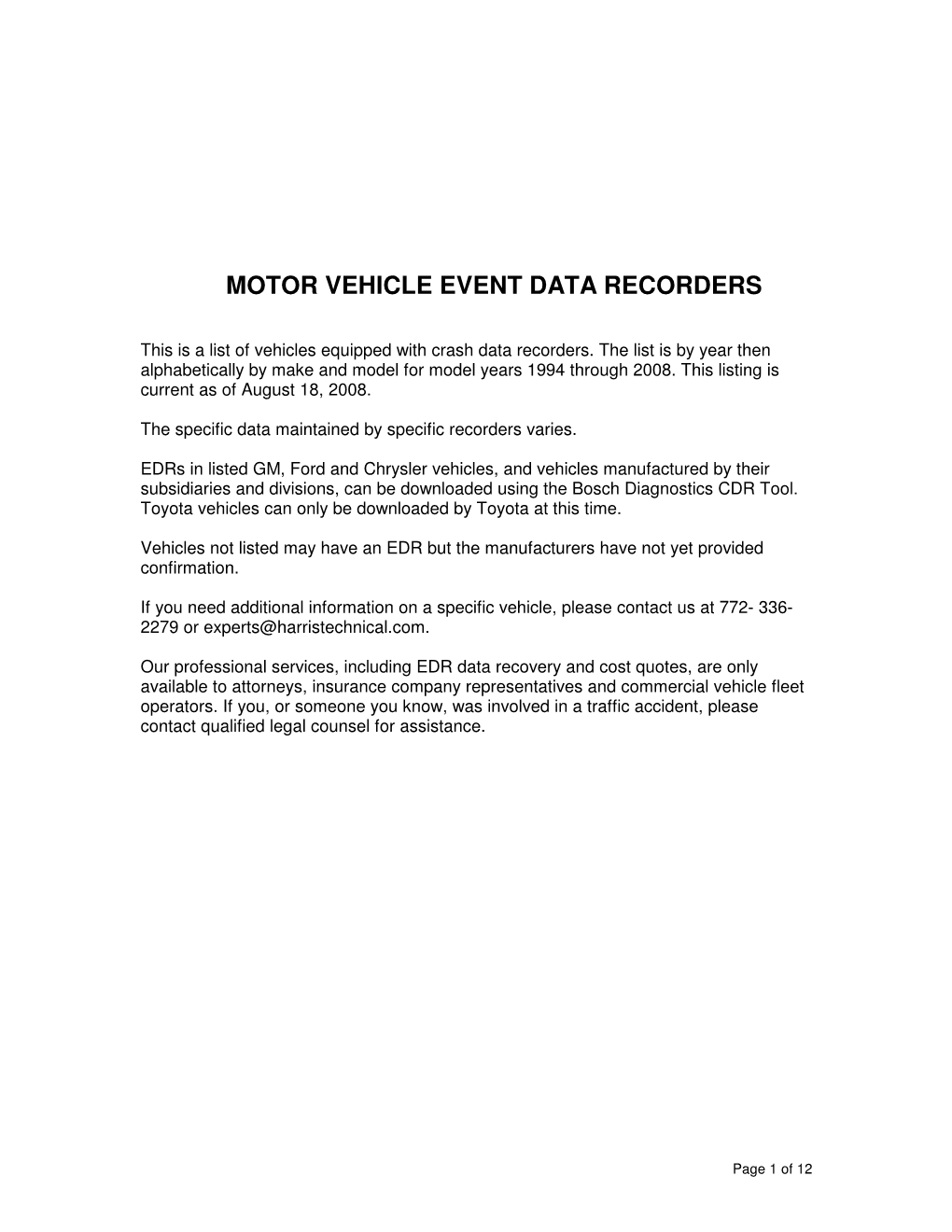 Motor Vehicle Event Data Recorders