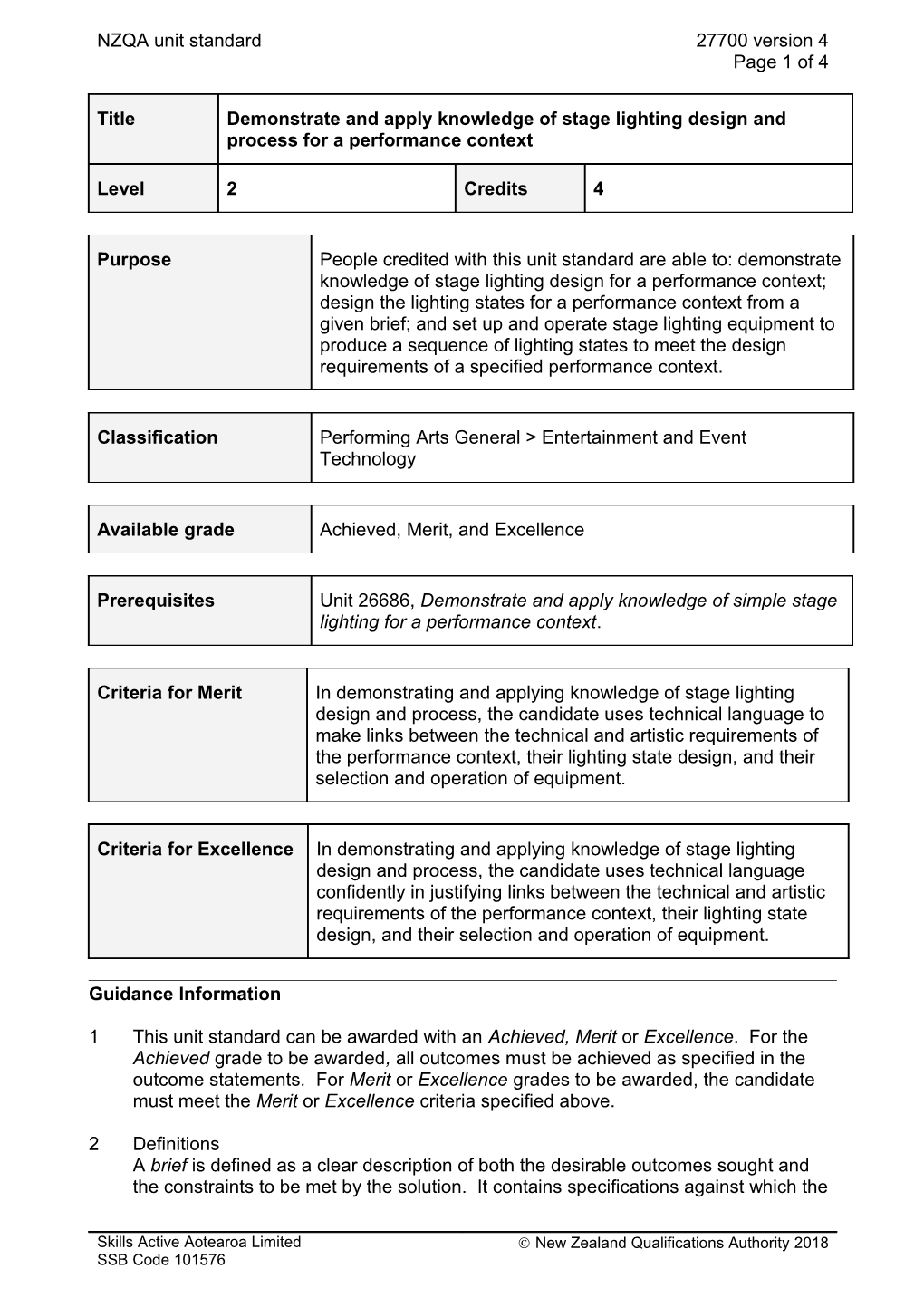 27700 Demonstrate and Apply Knowledge of Stage Lighting Design and Process for a Performance