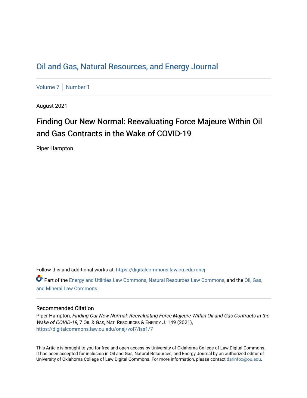 Reevaluating Force Majeure Within Oil and Gas Contracts in the Wake of COVID-19