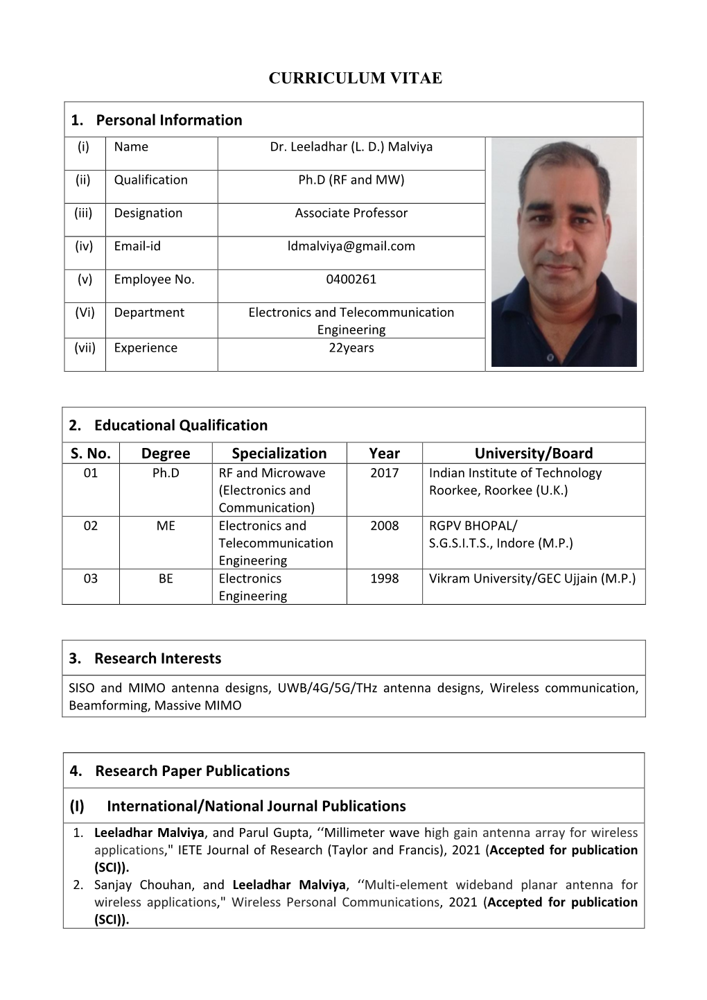 CURRICULUM VITAE 1. Personal Information