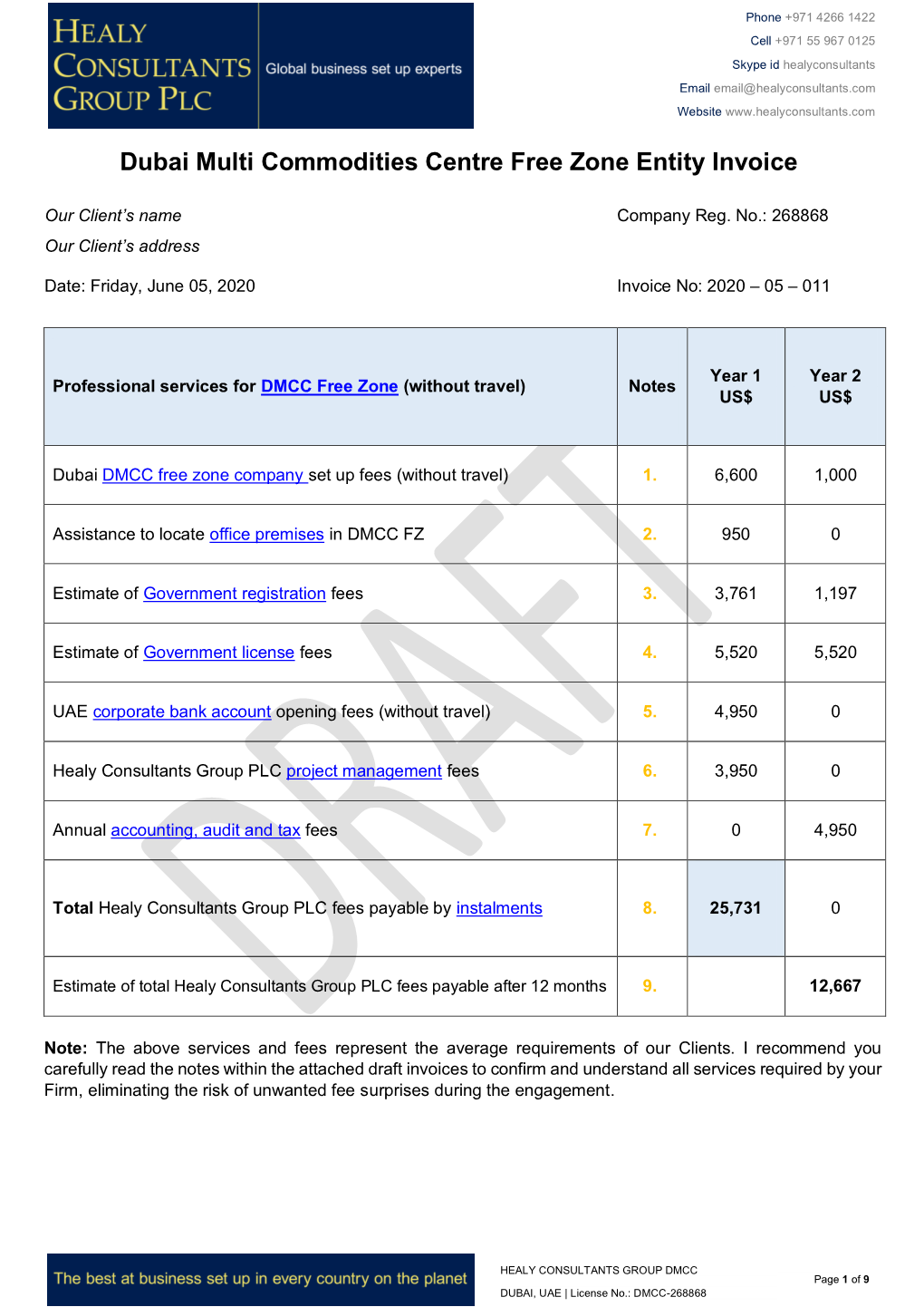 Dubai Multi Commodities Centre Free Zone Entity Invoice