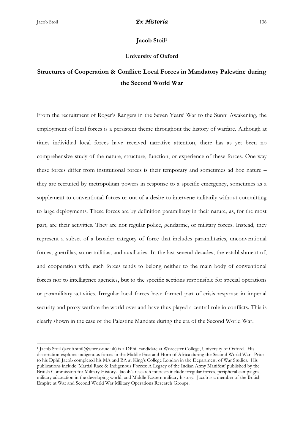 Structures of Cooperation & Conflict: Local Forces in Mandatory Palestine During the Second World