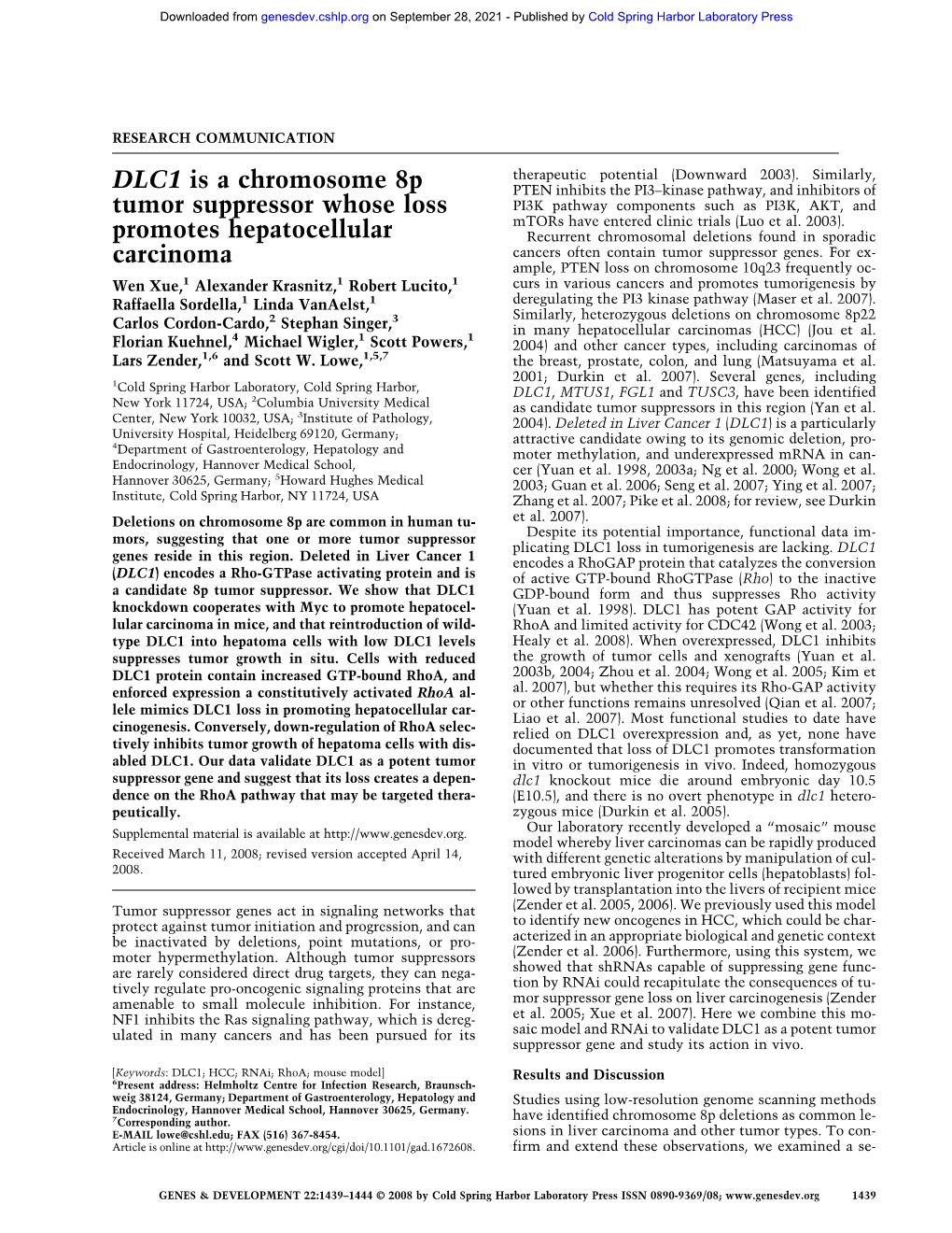 DLC1 Is a Chromosome 8P Tumor Suppressor Whose Loss Promotes Hepatocellular Carcinoma