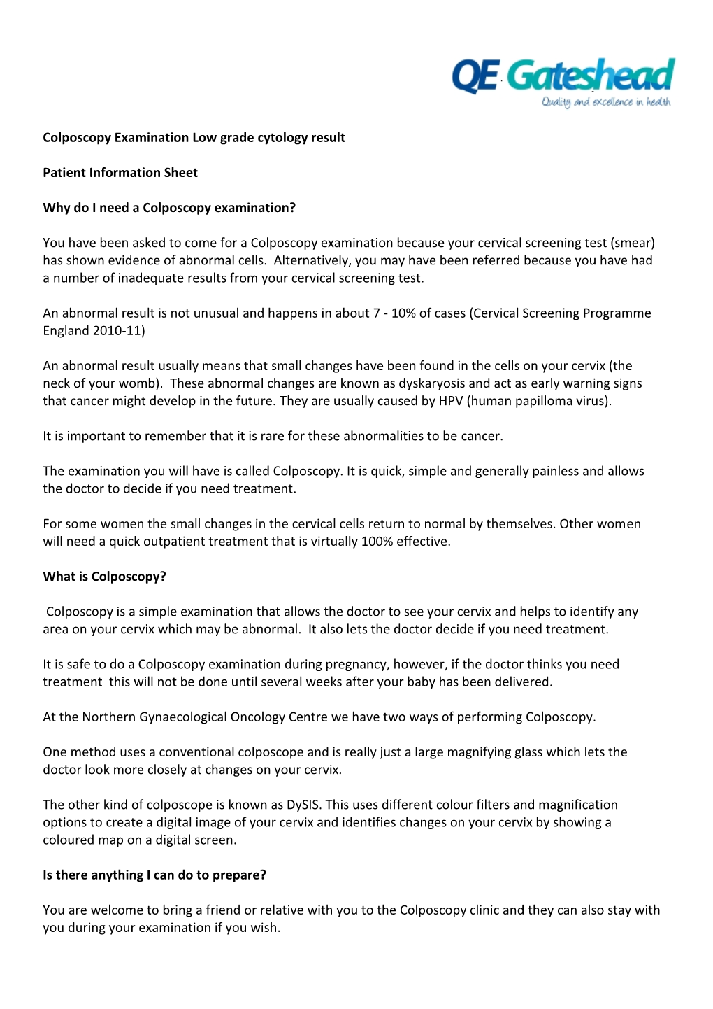 Colposcopy Examination Low Grade Cytology Result