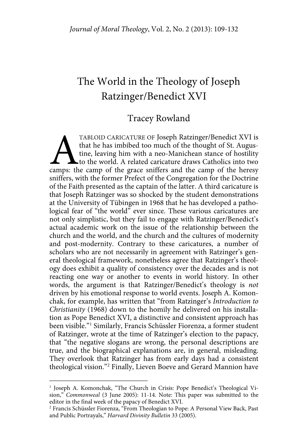 The World in the Theology of Joseph Ratzinger/Benedict XVI