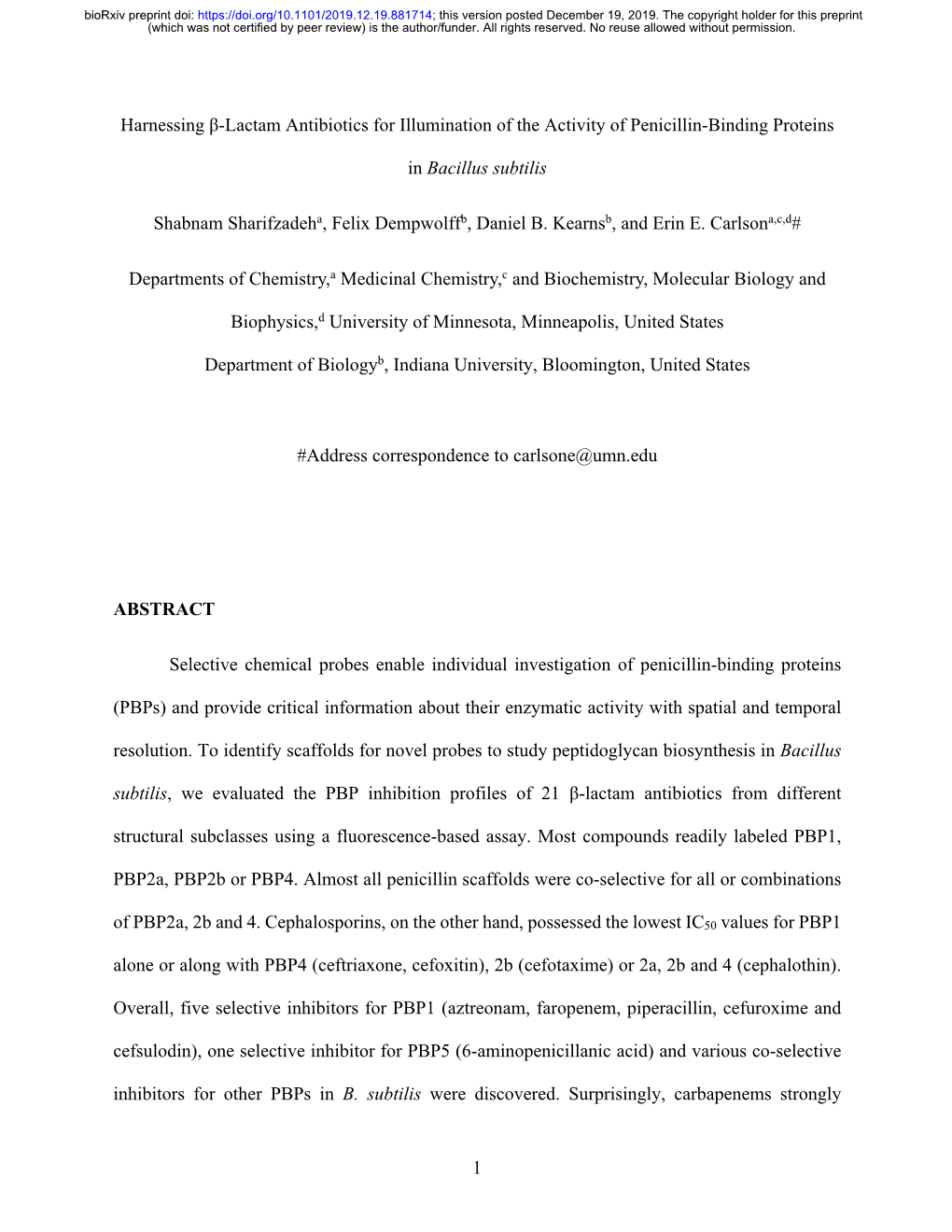 Harnessing Β-Lactam Antibiotics for Illumination of the Activity of Penicillin-Binding Proteins