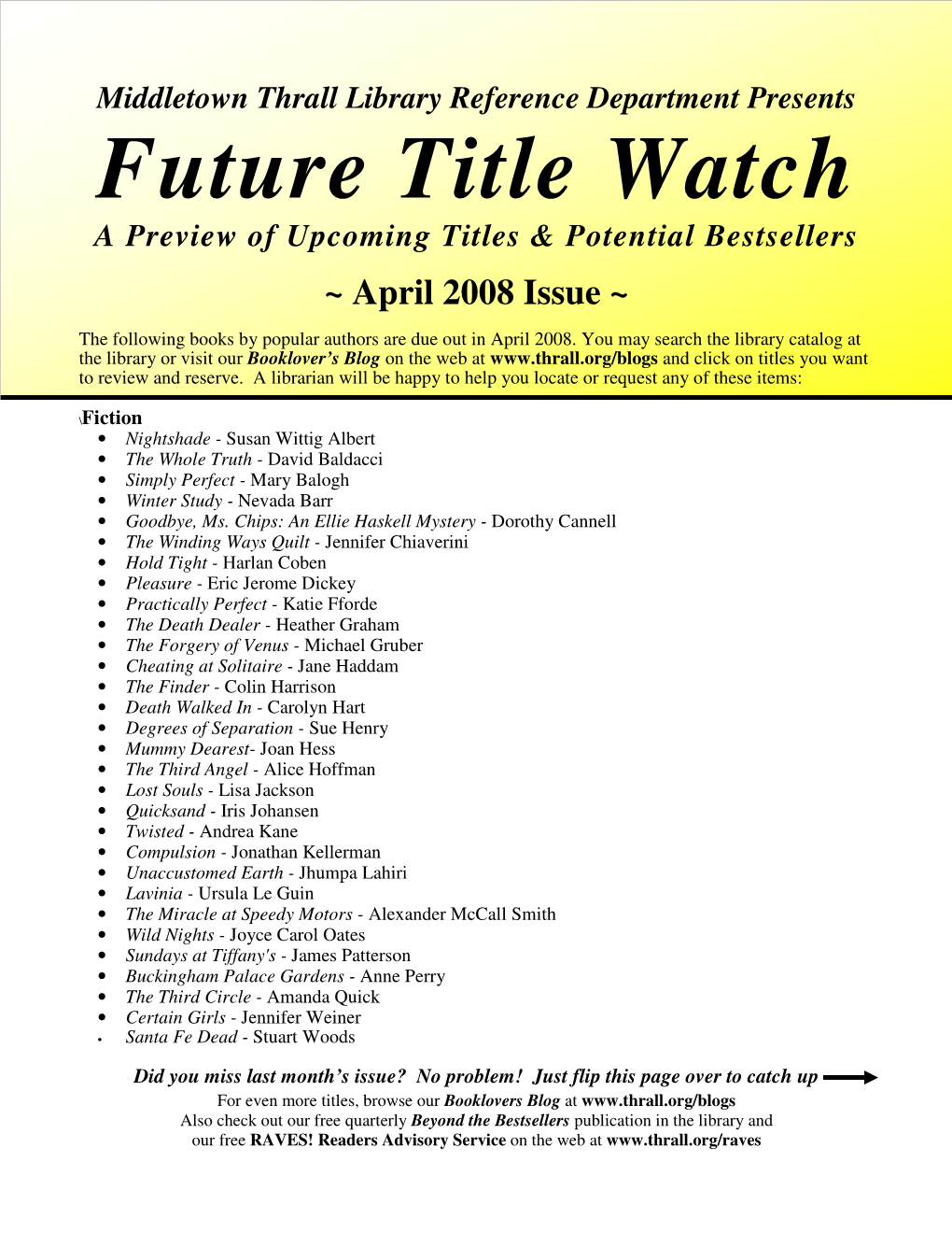 Future Title Watch a Preview of Upcoming Titles & Potential Bestsellers
