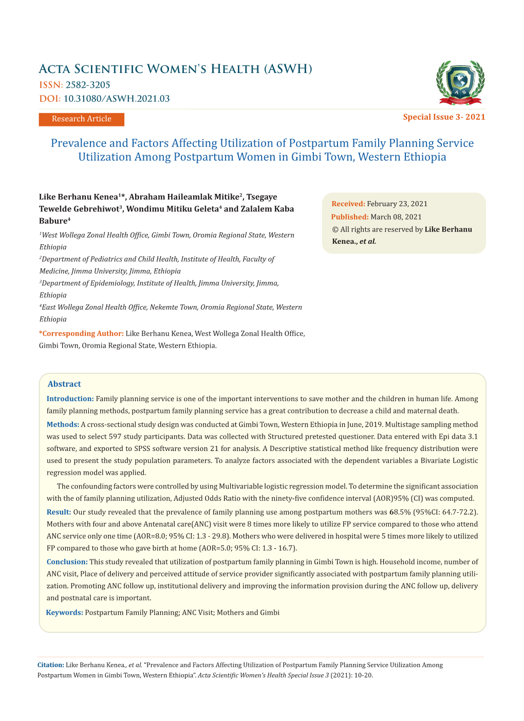 (ASWH) Prevalence and Factors Affecting Utilization