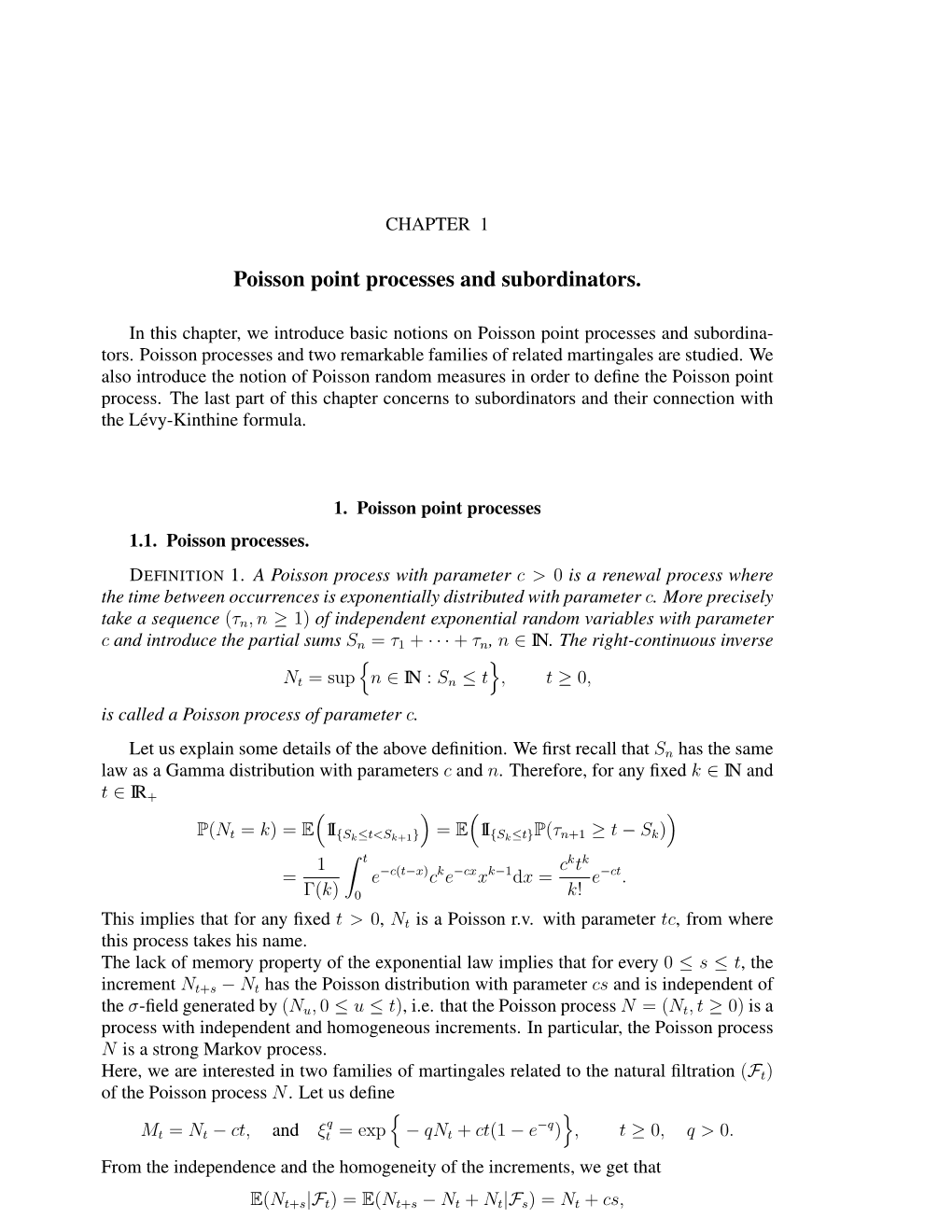 Poisson Point Processes and Subordinators