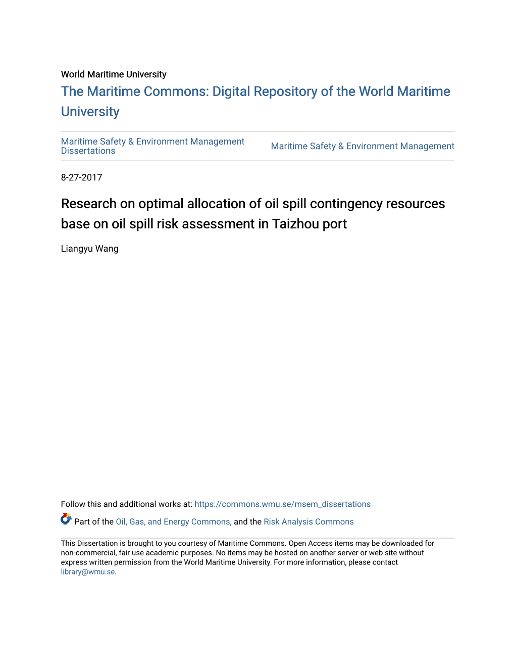 Research on Optimal Allocation of Oil Spill Contingency Resources Base on Oil Spill Risk Assessment in Taizhou Port