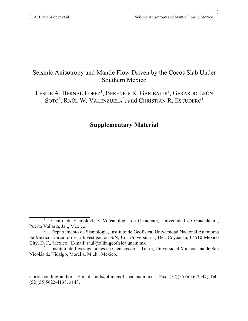 L. A. Bernal-López Et Al. Seismic Anisotropy and Mantle Flow in Mexico