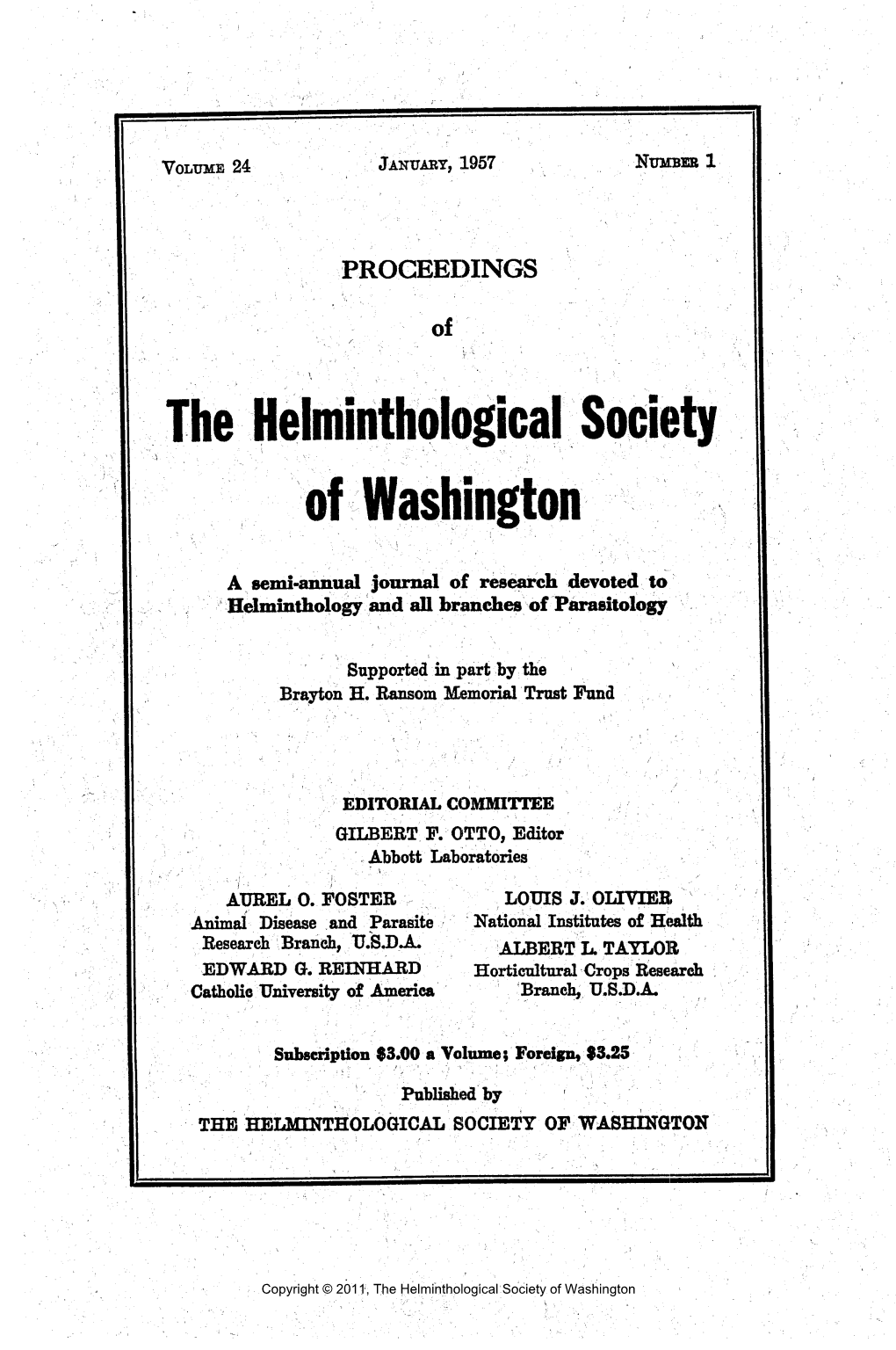 Proceedings of the Helminthological Society of Washington 24(1) 1957